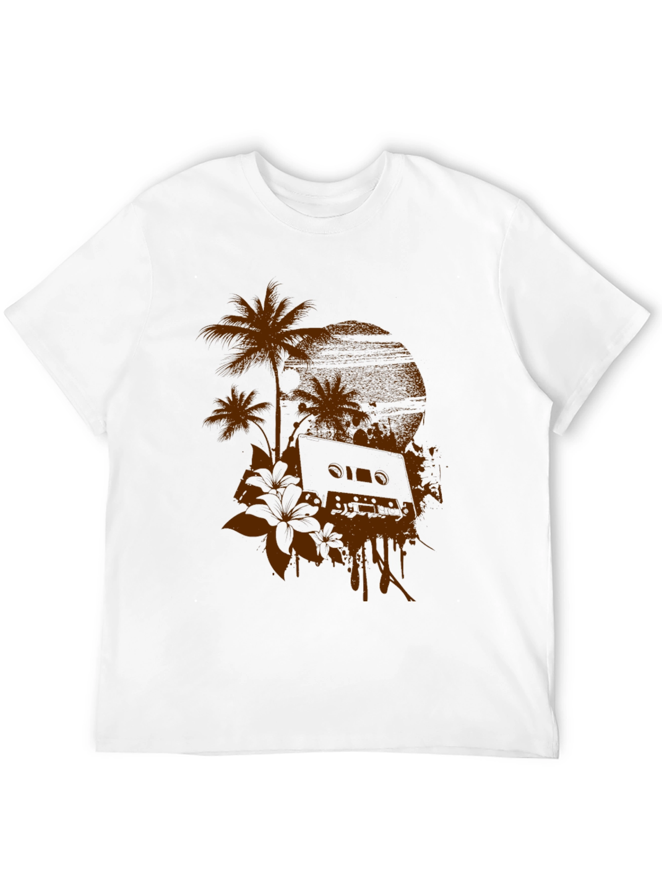 Retro Vibes Graphic Tee - Palm & Cassette Print