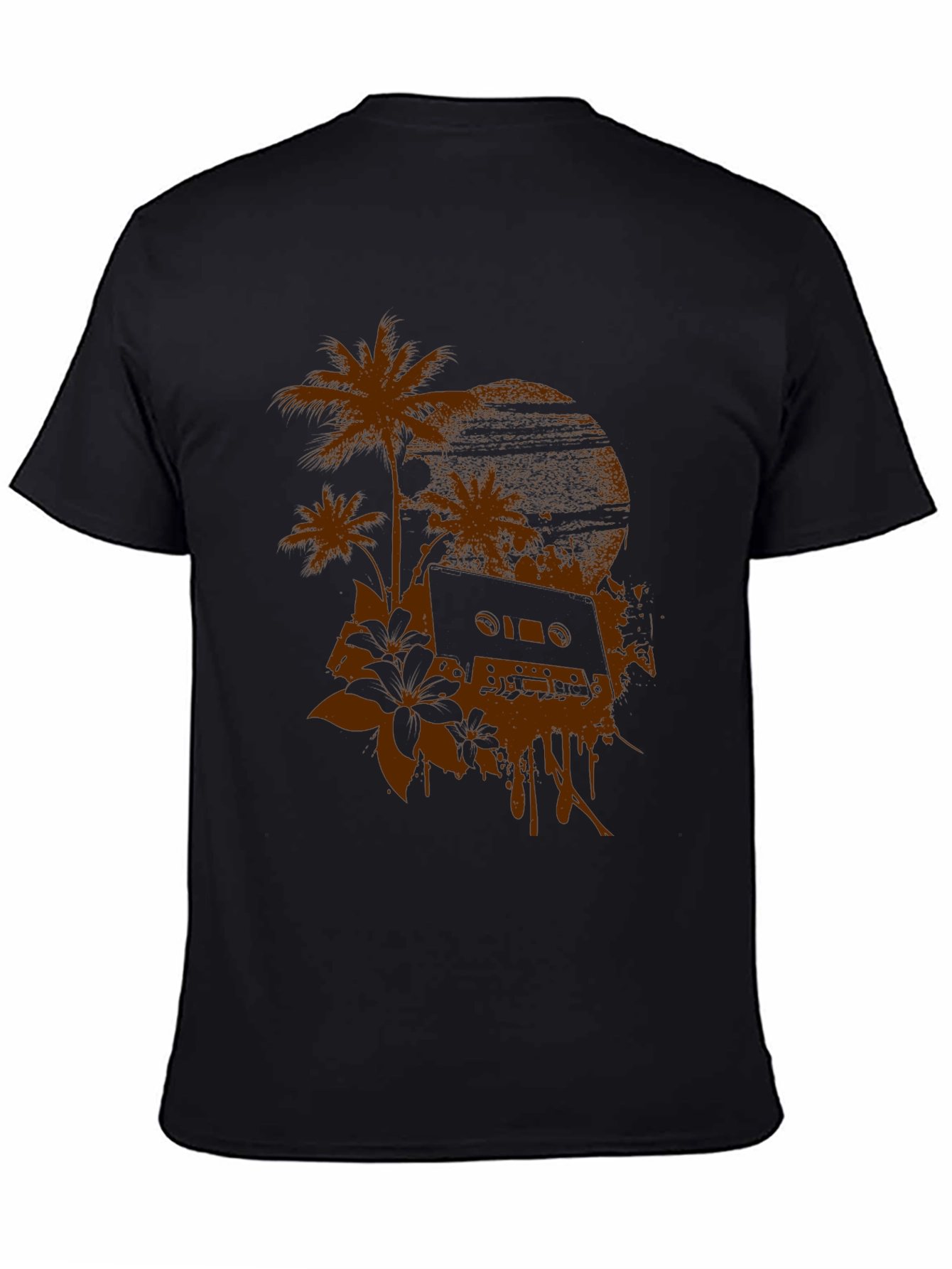 Retro Vibes Graphic Tee - Palm & Cassette Print