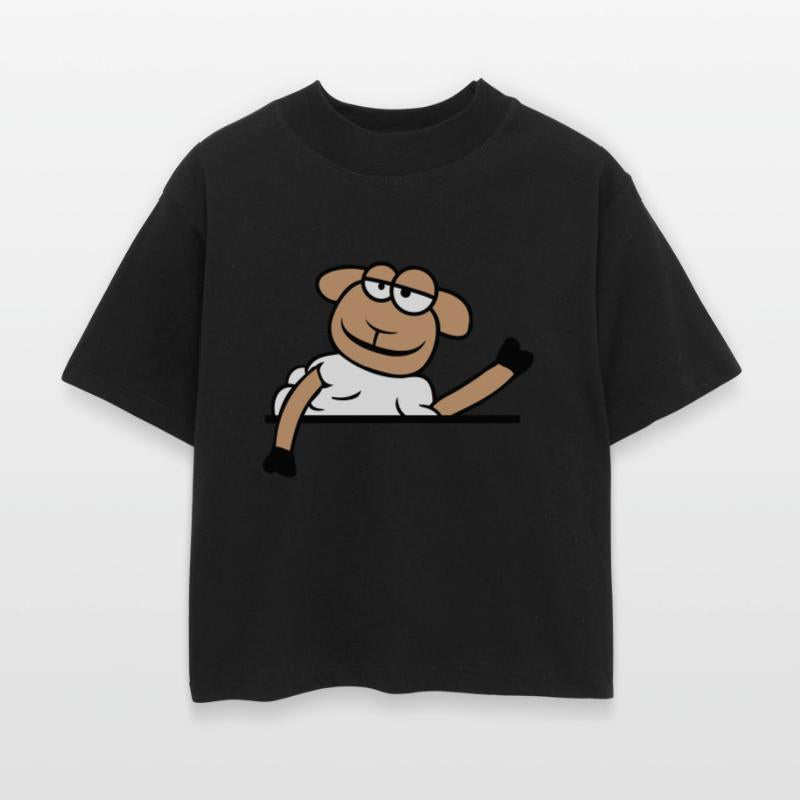 Sheep Waving Behind Wall Fence Sign Cool Smile Fun