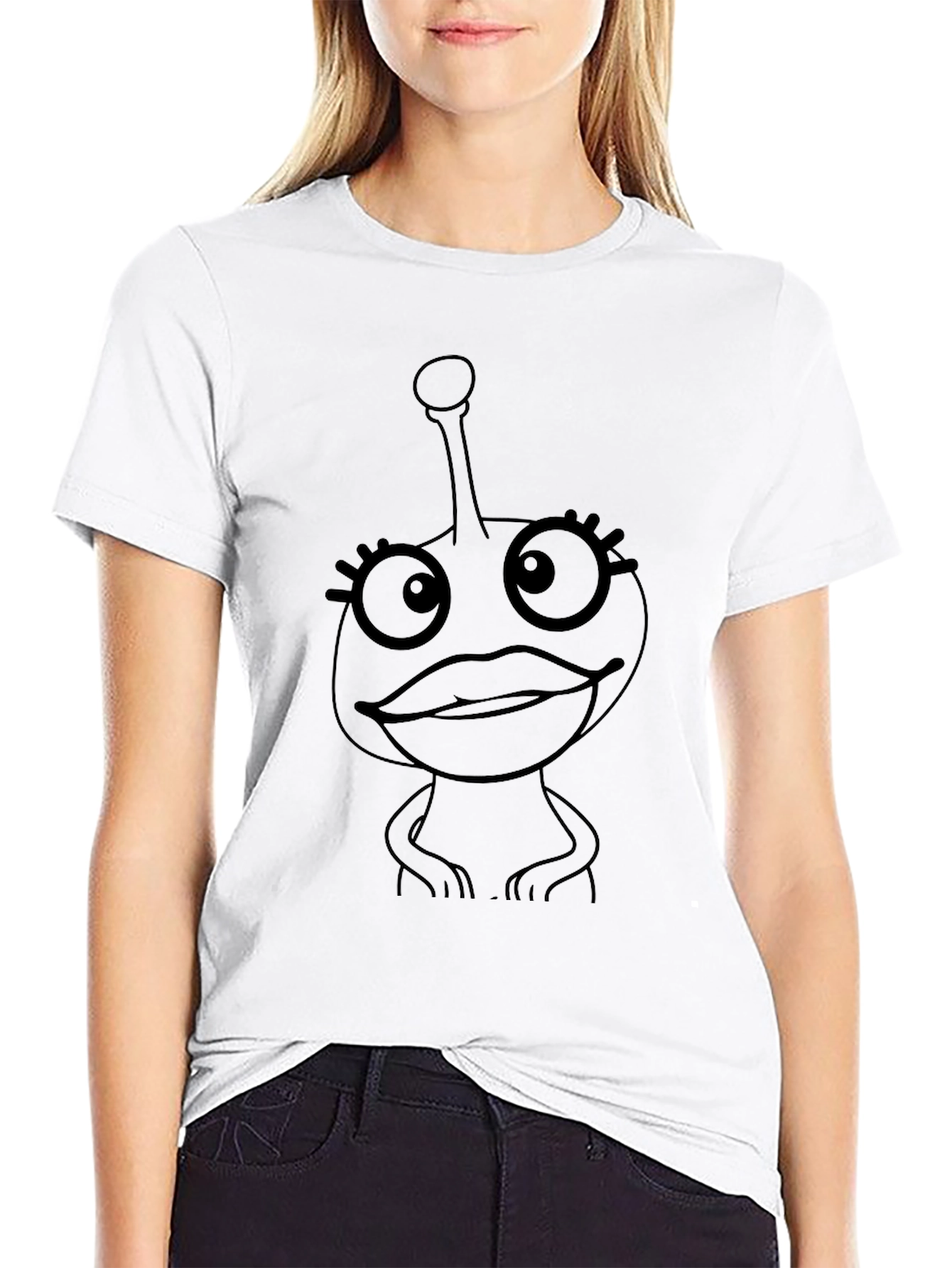 Black T-Shirt with Alien Cartoon Graphic