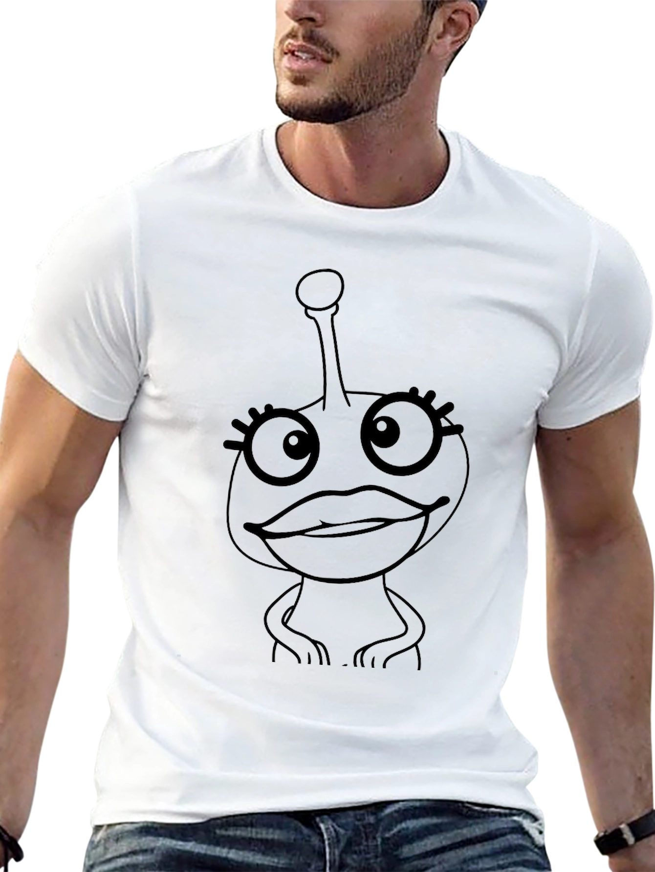 Black T-Shirt with Alien Cartoon Graphic
