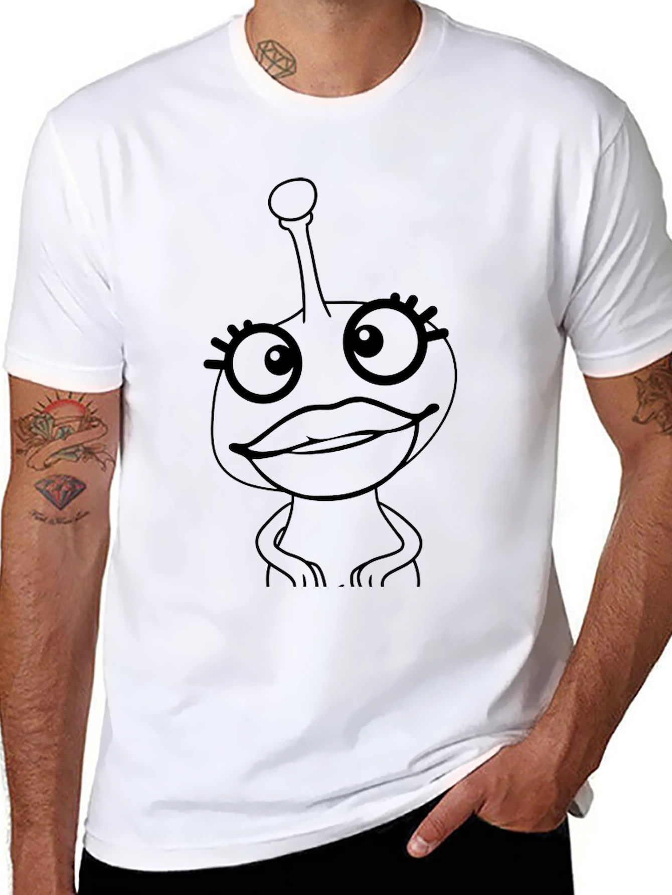 Black T-Shirt with Alien Cartoon Graphic