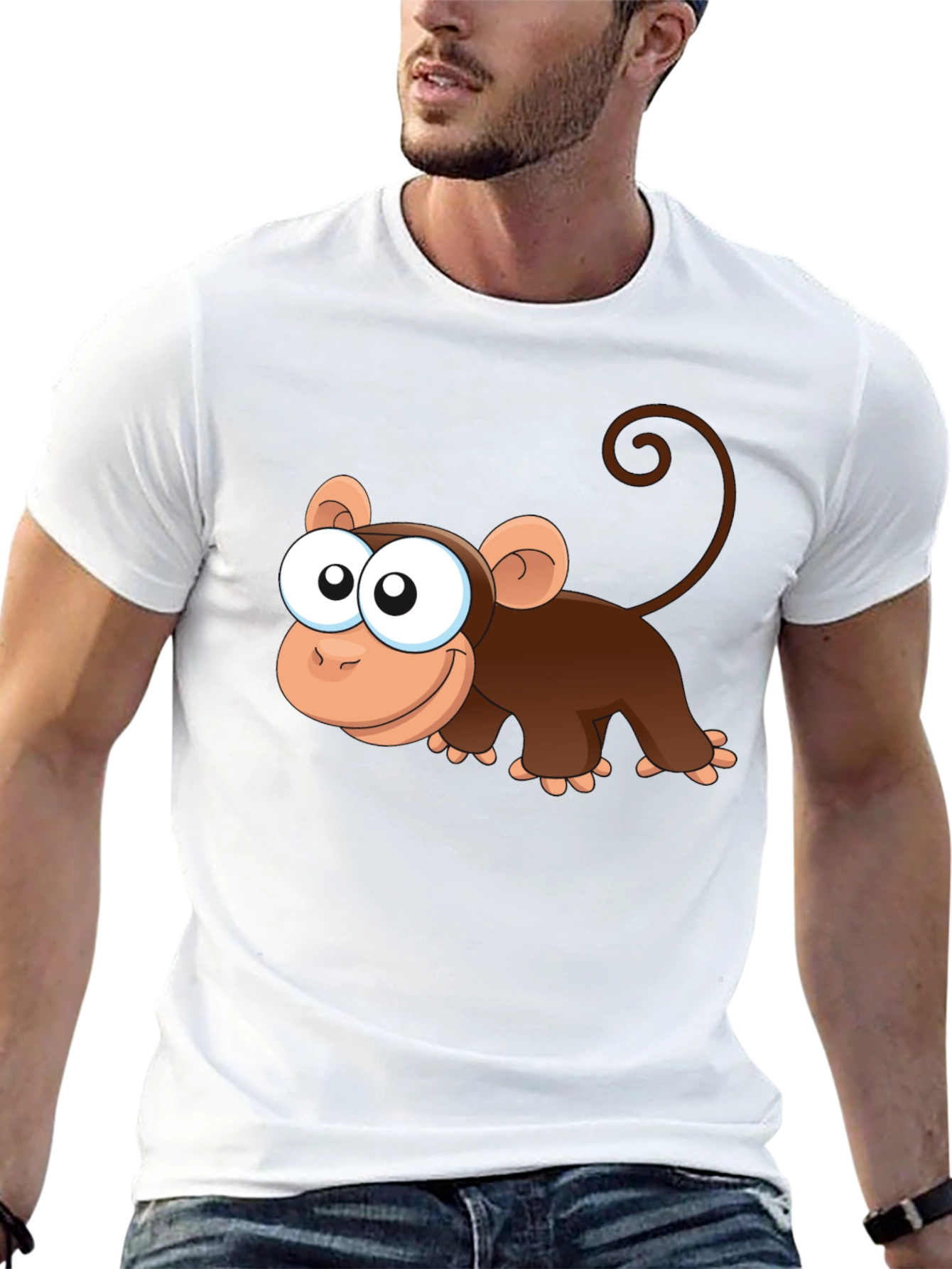 Cute Monkey Cartoon Black T-Shirt