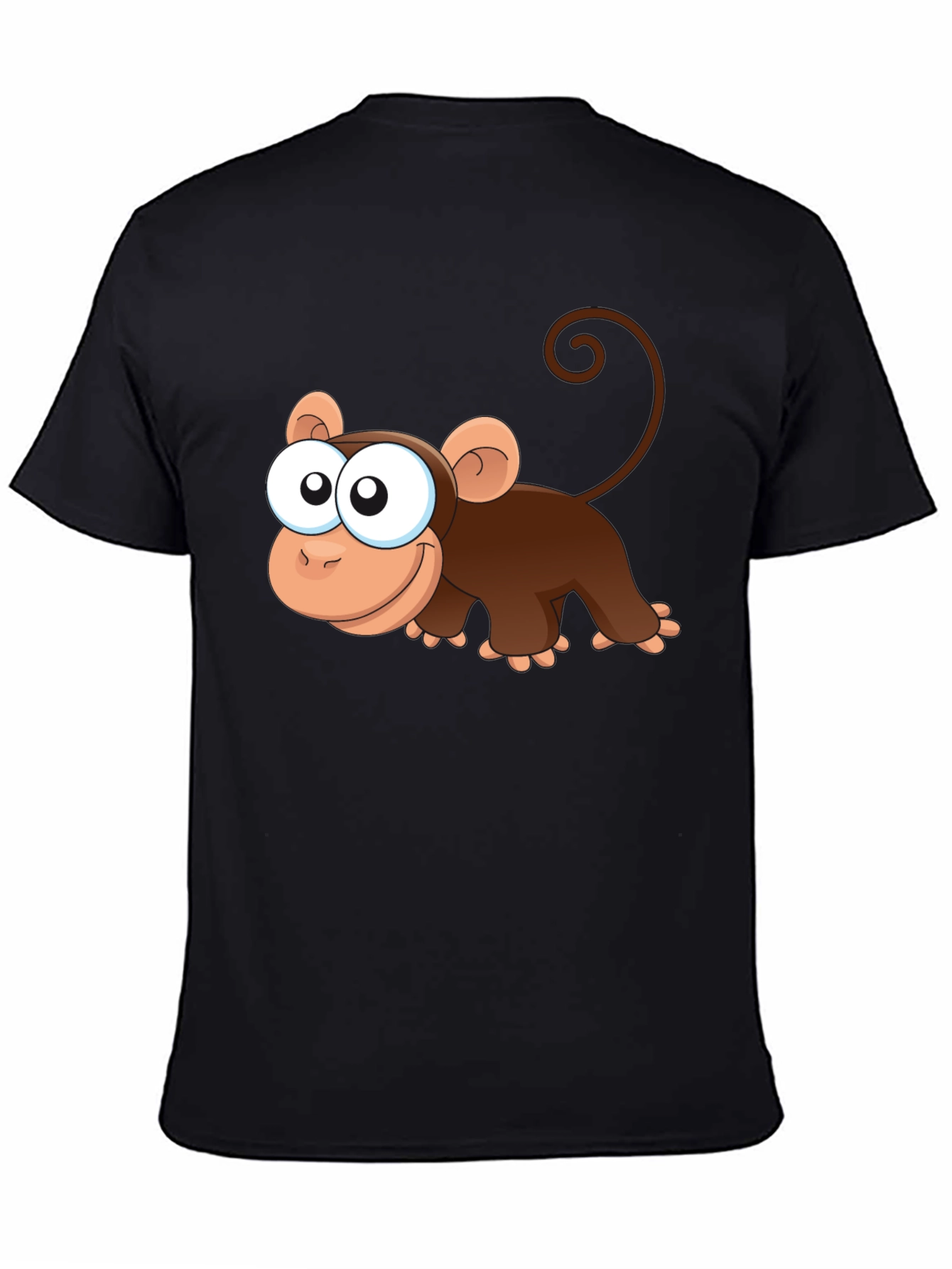 Cute Monkey Cartoon Black T-Shirt