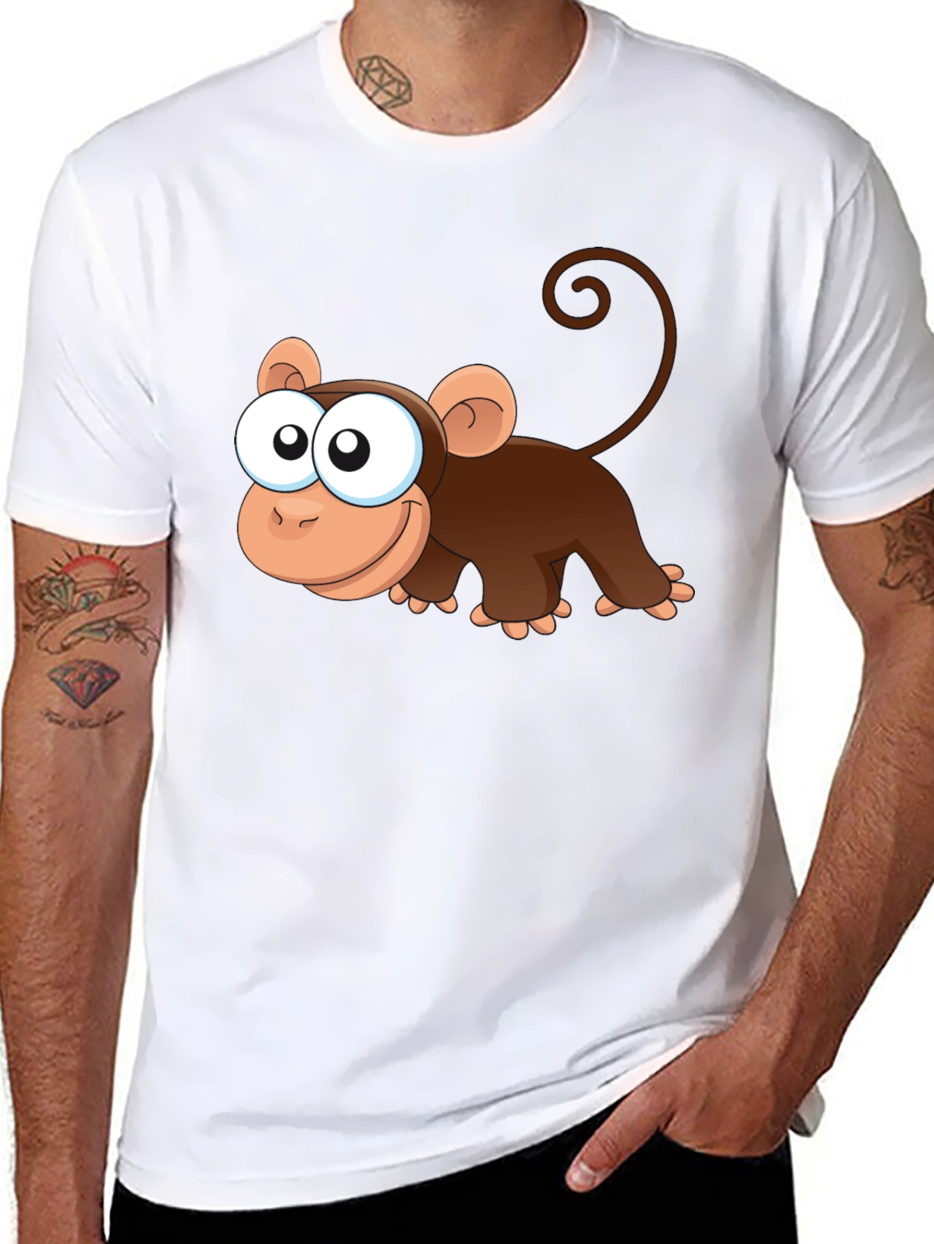 Cute Monkey Cartoon Black T-Shirt