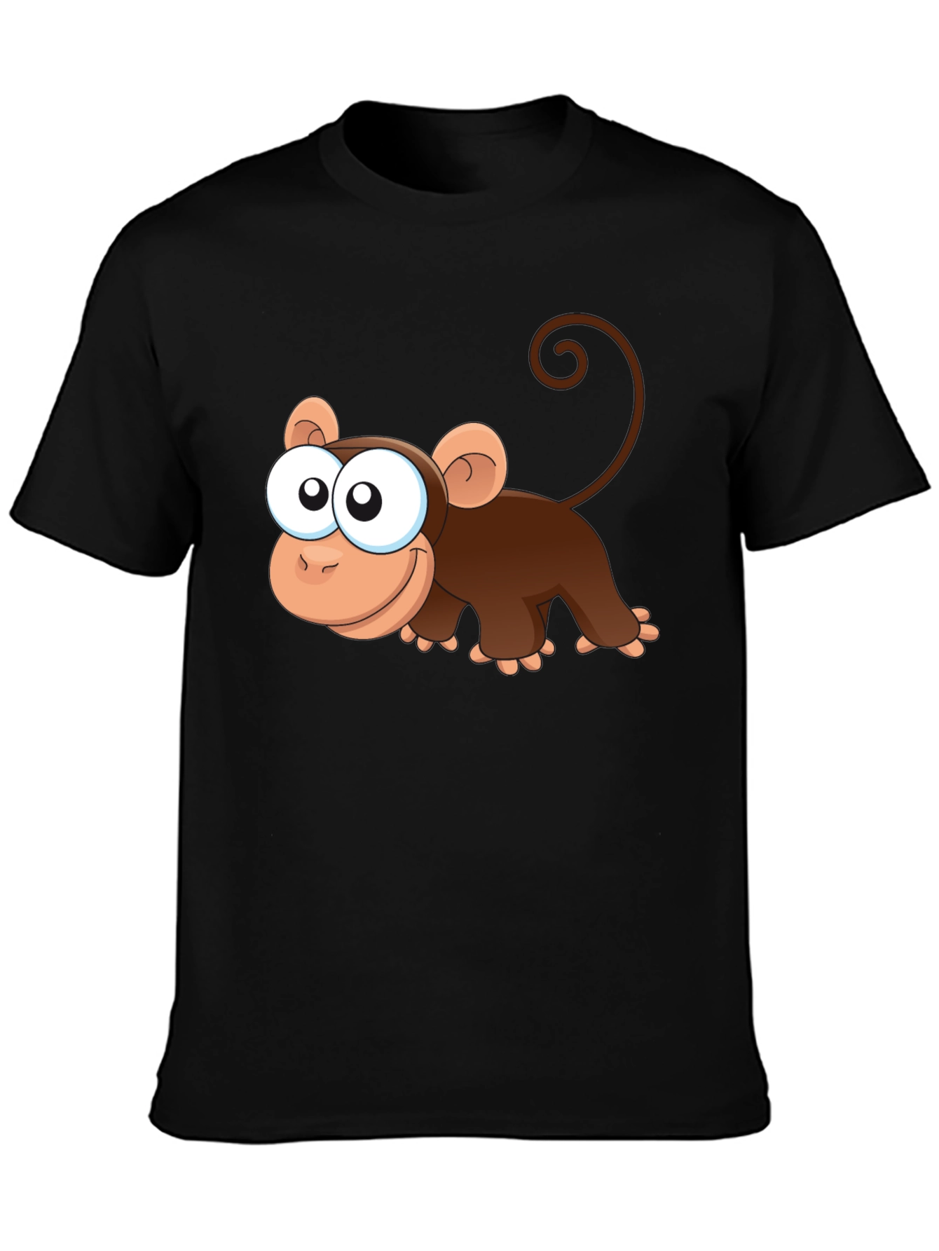 Cute Monkey Cartoon Black T-Shirt