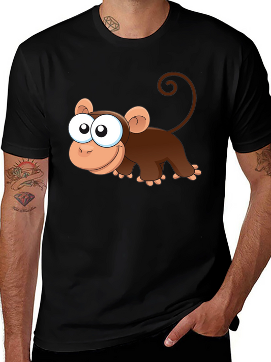 Cute Monkey Cartoon Black T-Shirt