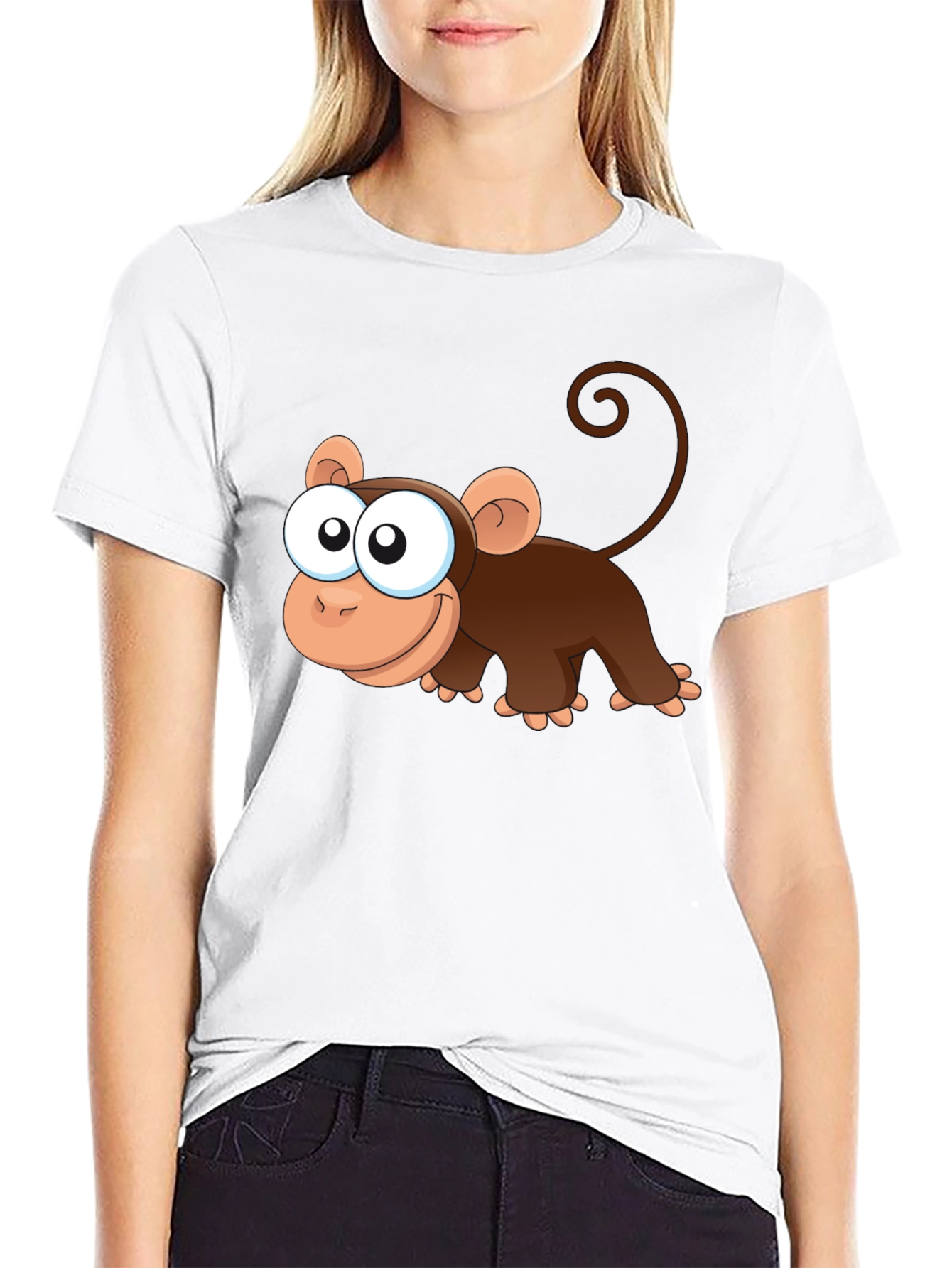 Cute Monkey Cartoon Black T-Shirt