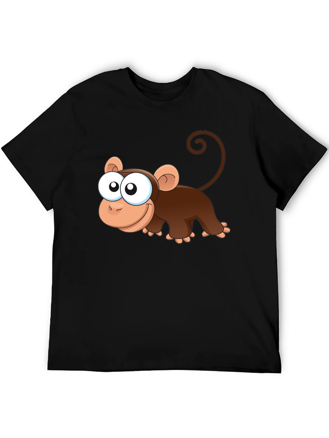 Cute Monkey Cartoon Black T-Shirt