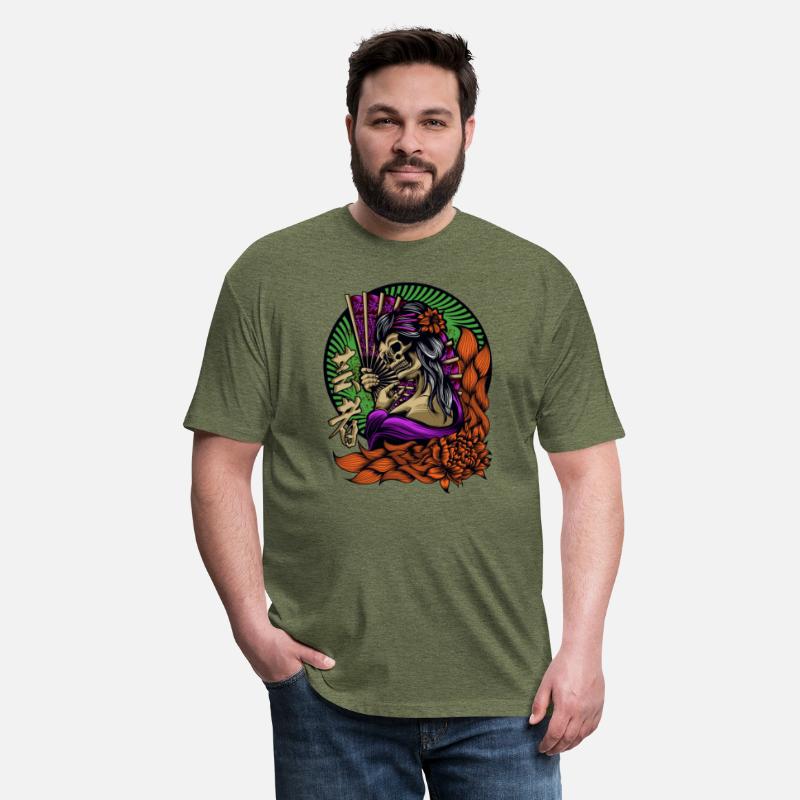 SKULL Geisha Japanese woman fanning herself flower