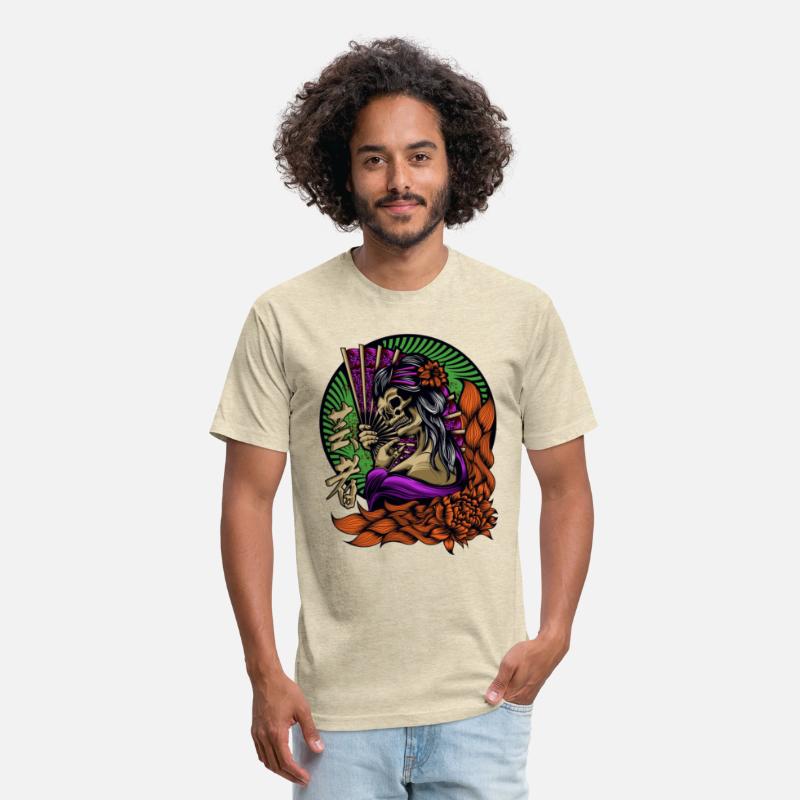 SKULL Geisha Japanese woman fanning herself flower