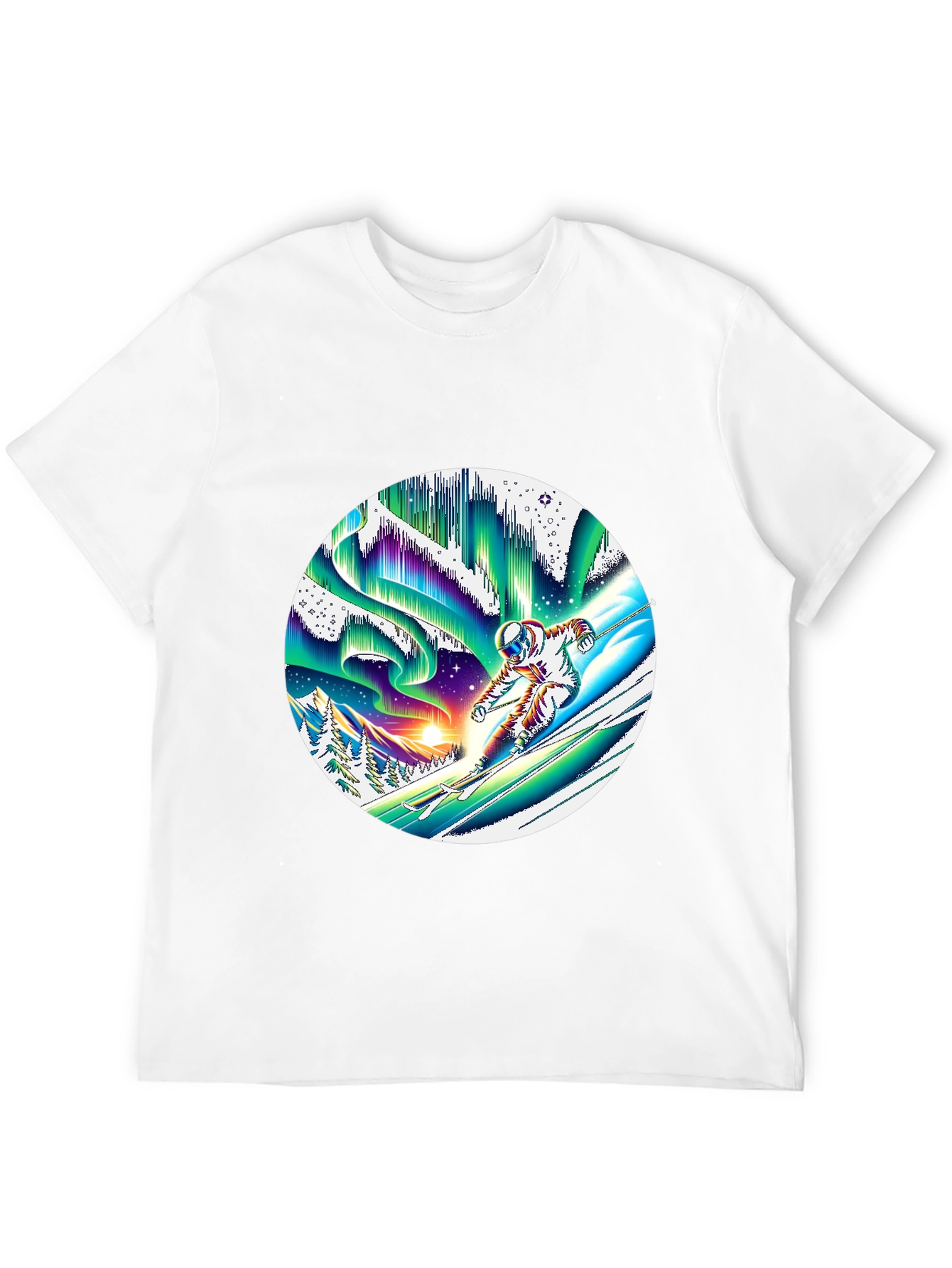 Astronaut Skiing T-Shirt Northern Lights Graphic Tee
