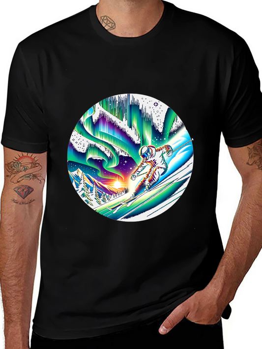 Astronaut Skiing T-Shirt Northern Lights Graphic Tee