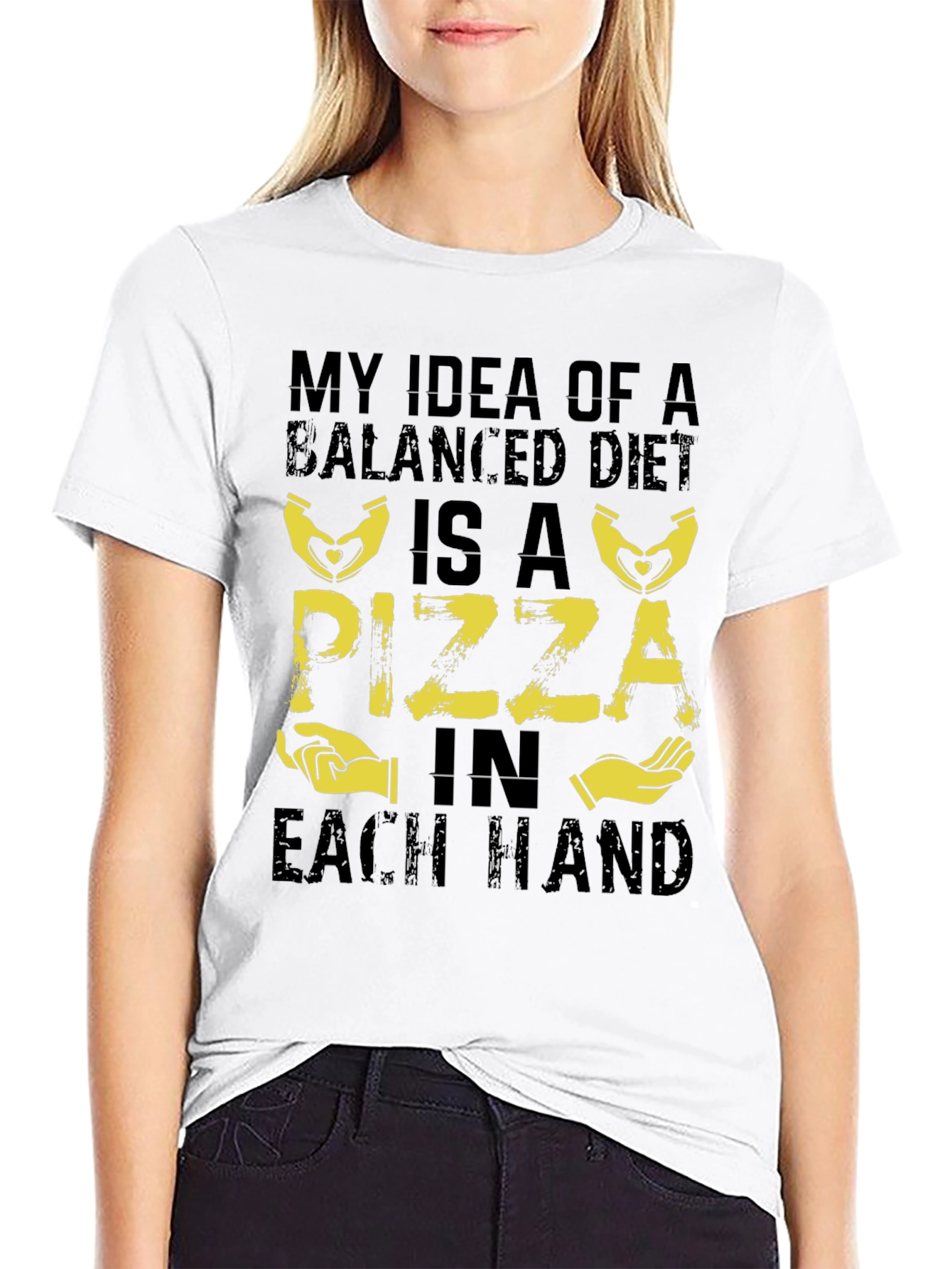 Funny Pizza Balanced Diet Black T-Shirt
