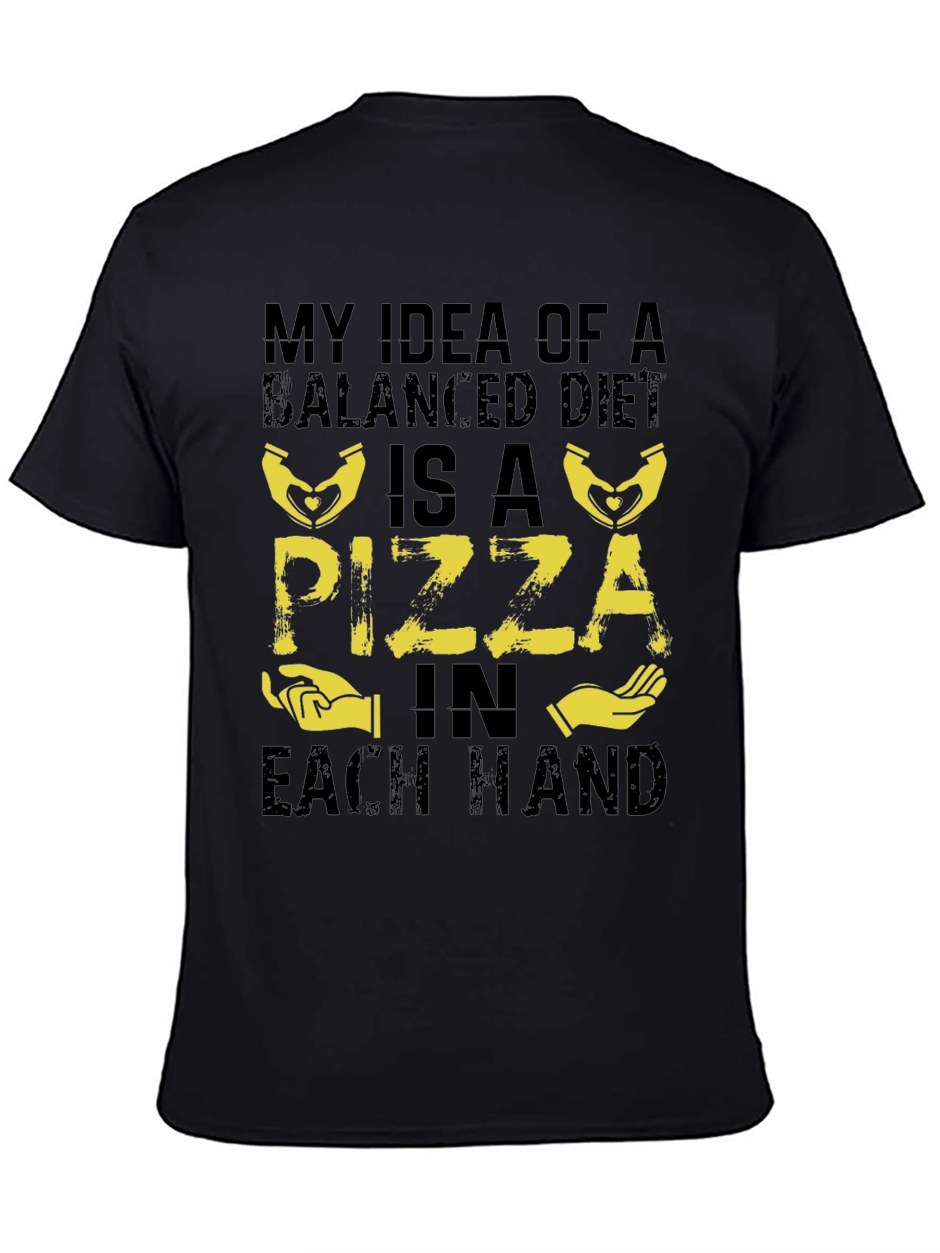 Funny Pizza Balanced Diet Black T-Shirt