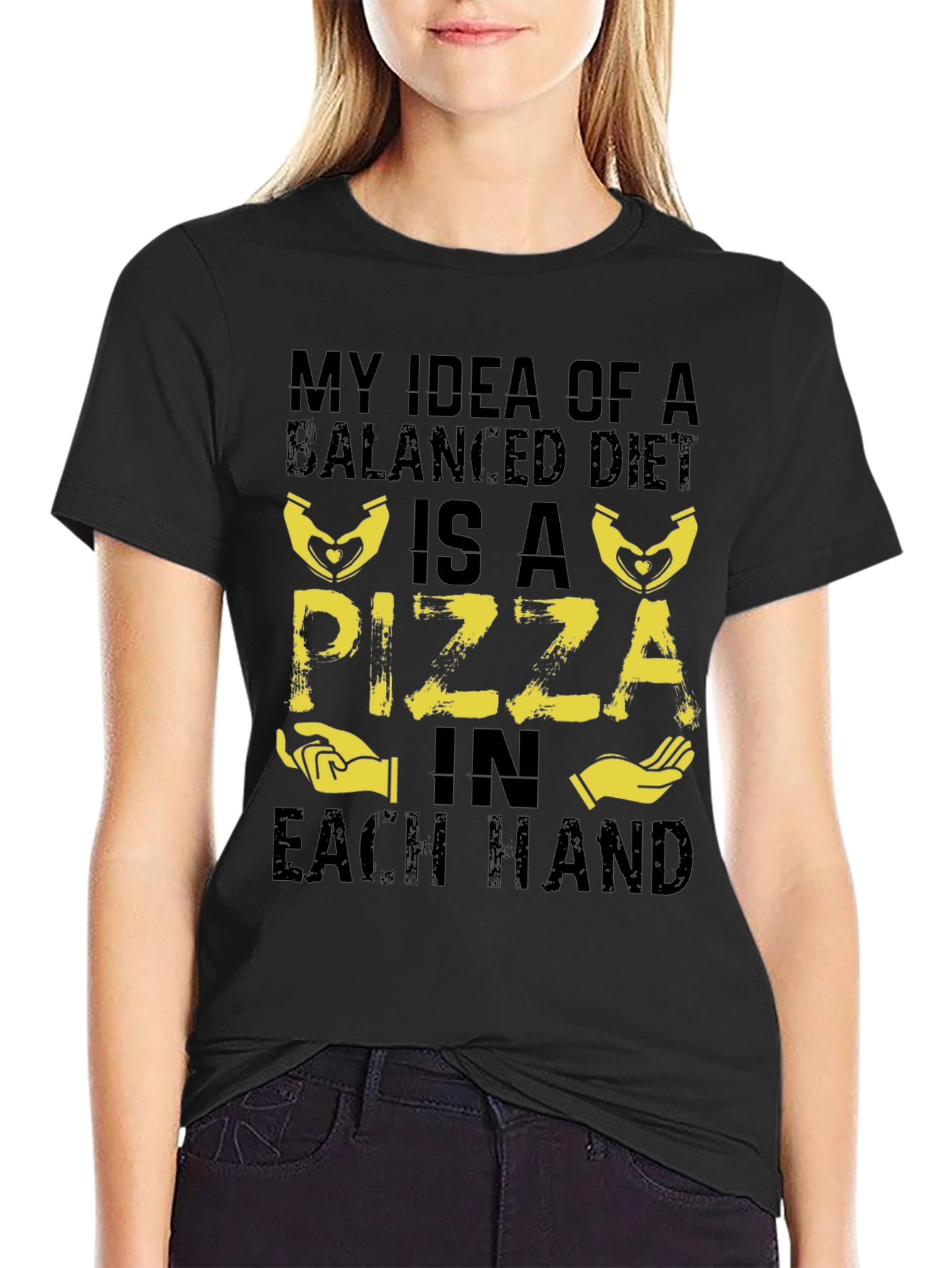 Funny Pizza Balanced Diet Black T-Shirt