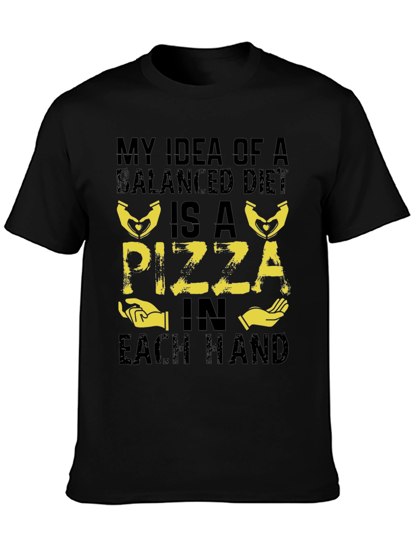 Funny Pizza Balanced Diet Black T-Shirt