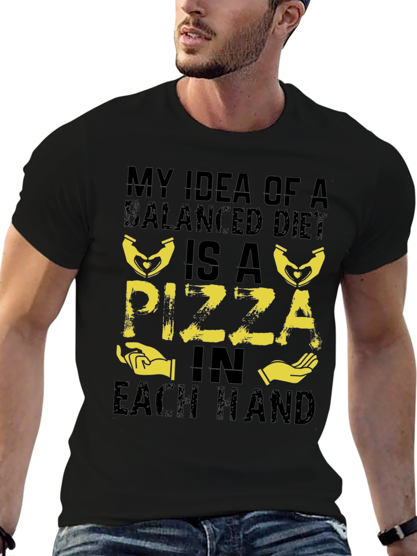 Funny Pizza Balanced Diet Black T-Shirt