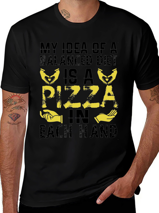Funny Pizza Balanced Diet Black T-Shirt