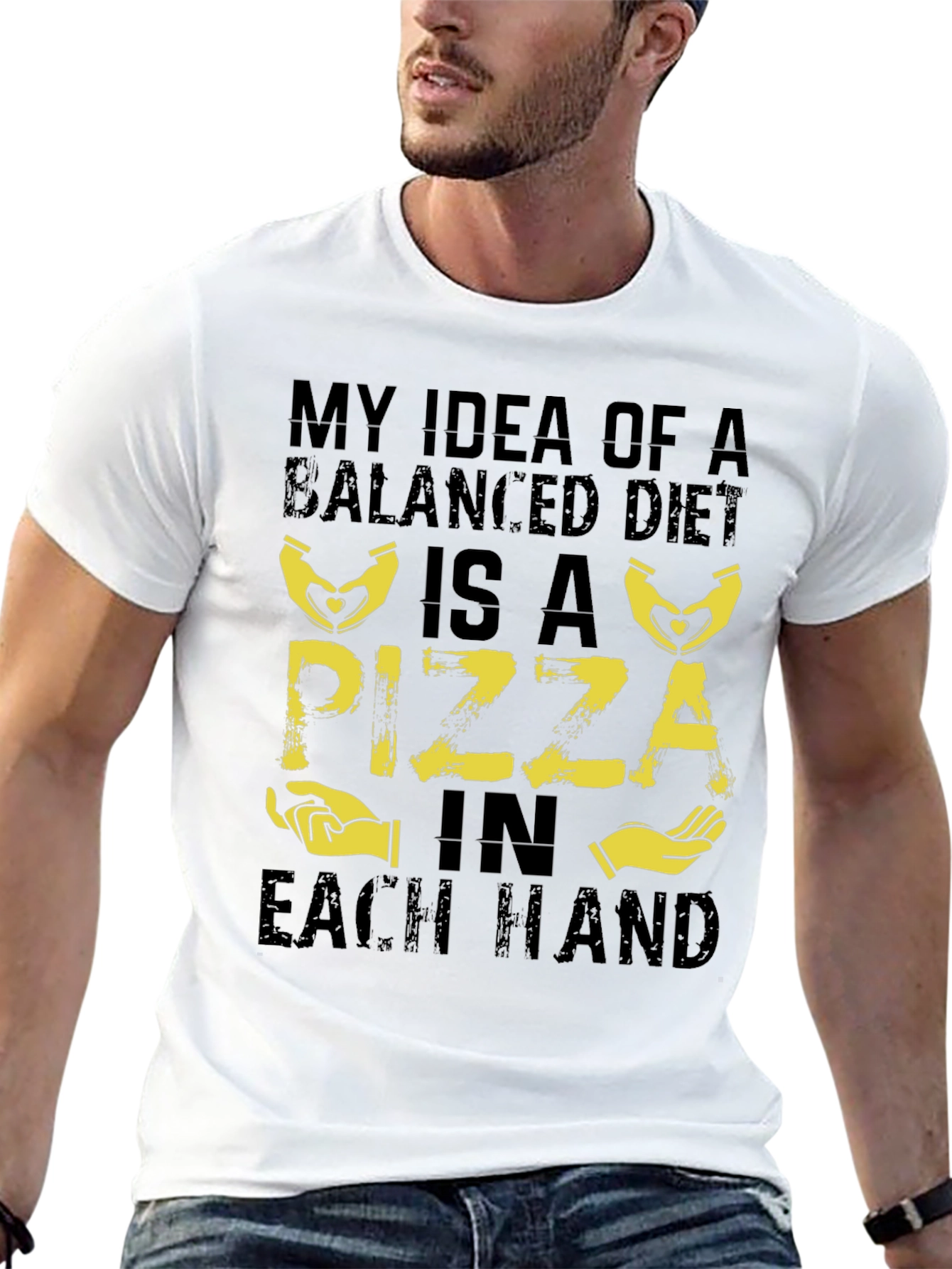 Funny Pizza Balanced Diet Black T-Shirt
