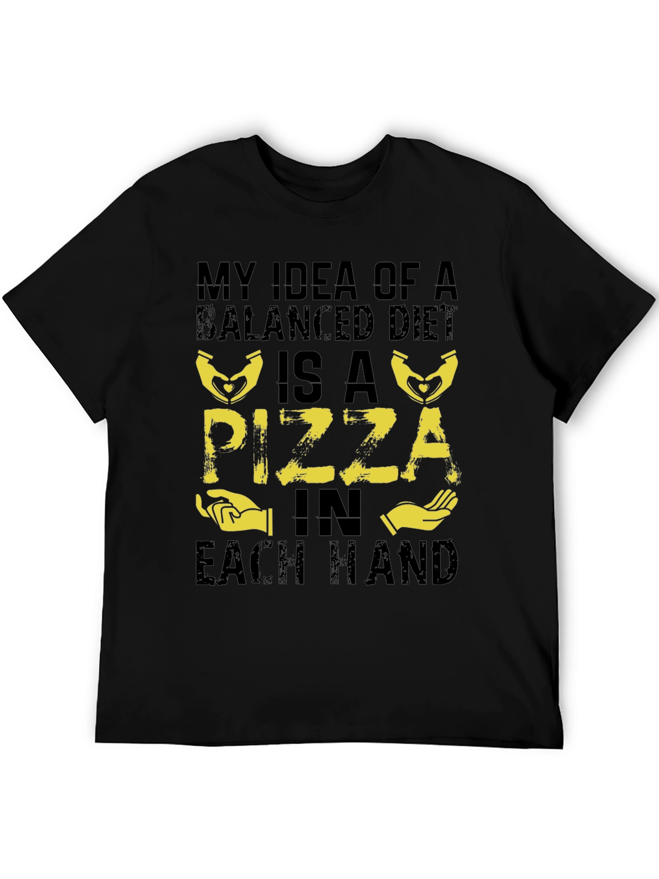 Funny Pizza Balanced Diet Black T-Shirt