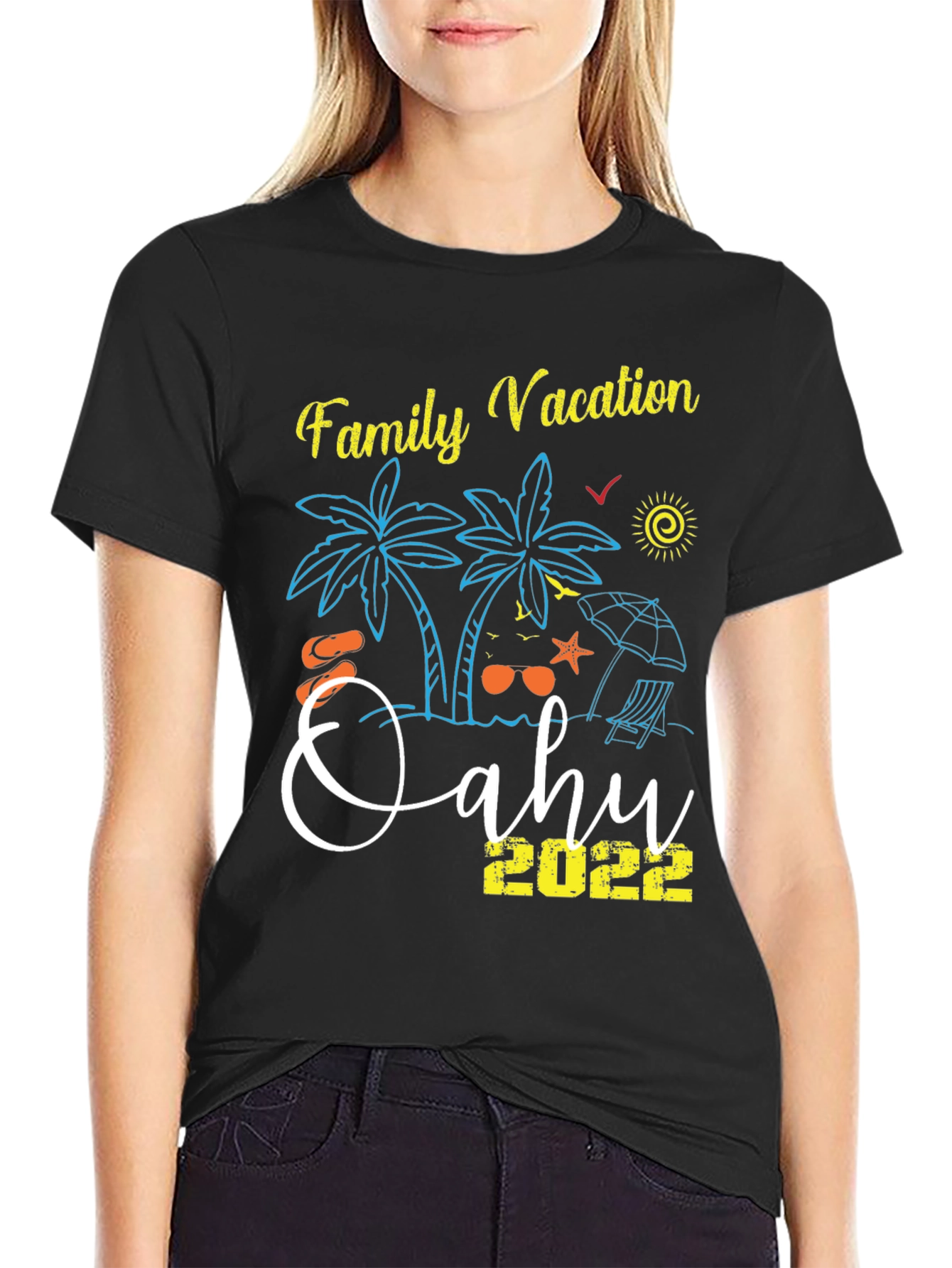 Family Vacation Oahu 2022 Black T-Shirt