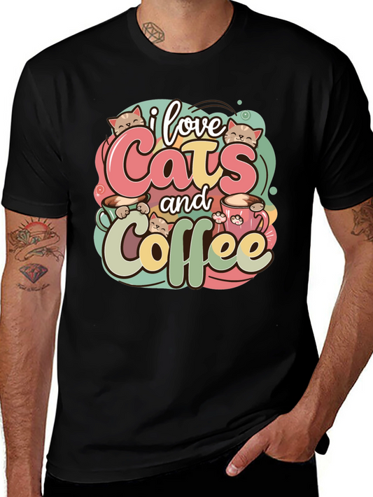 I Love Cats and Coffee T-Shirt - Cute Graphic Tee