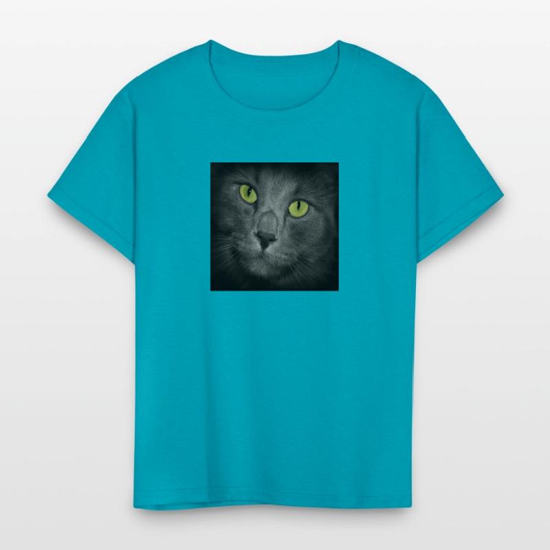 Square Gray Cat's Face Close Up Green Eyes Looking