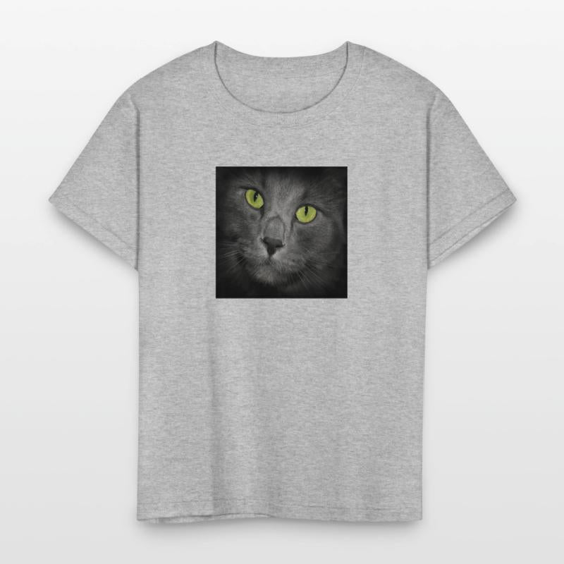 Square Gray Cat's Face Close Up Green Eyes Looking