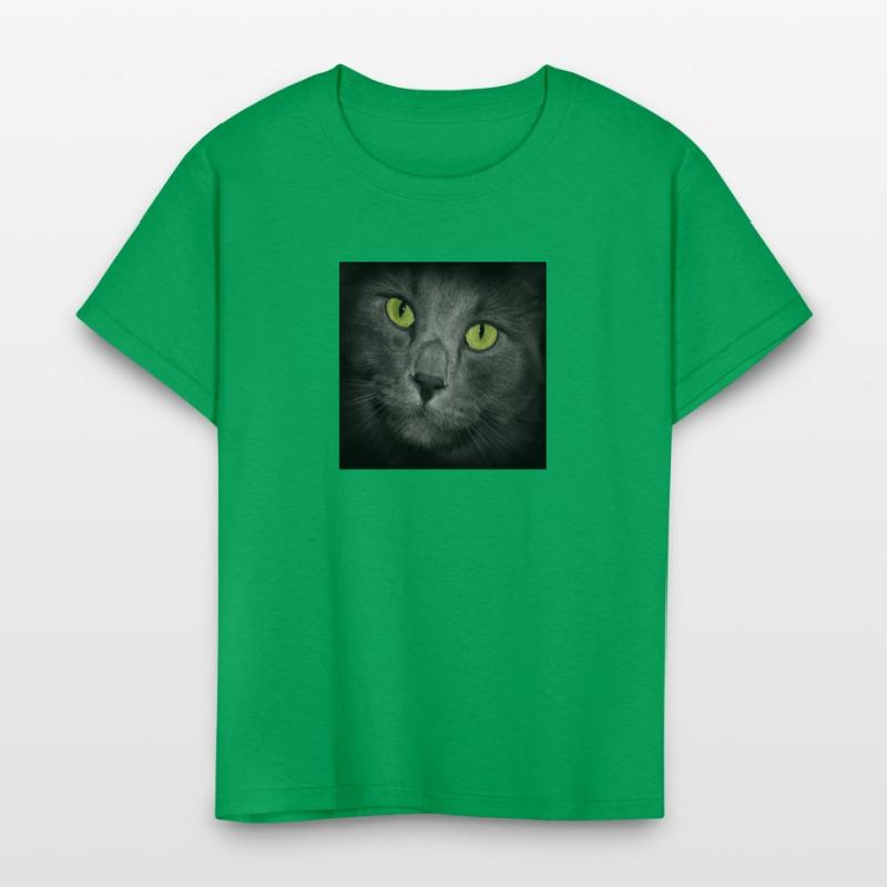 Square Gray Cat's Face Close Up Green Eyes Looking