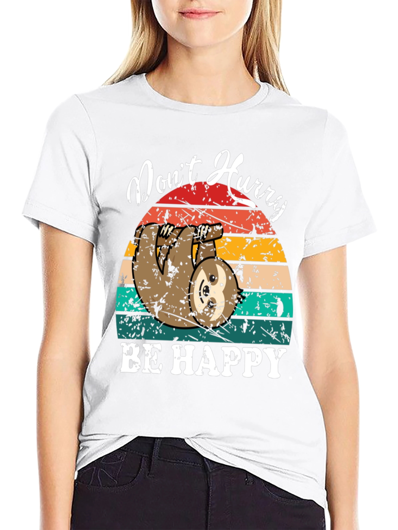 Dont Hurry Be Happy Sloth Graphic Tee