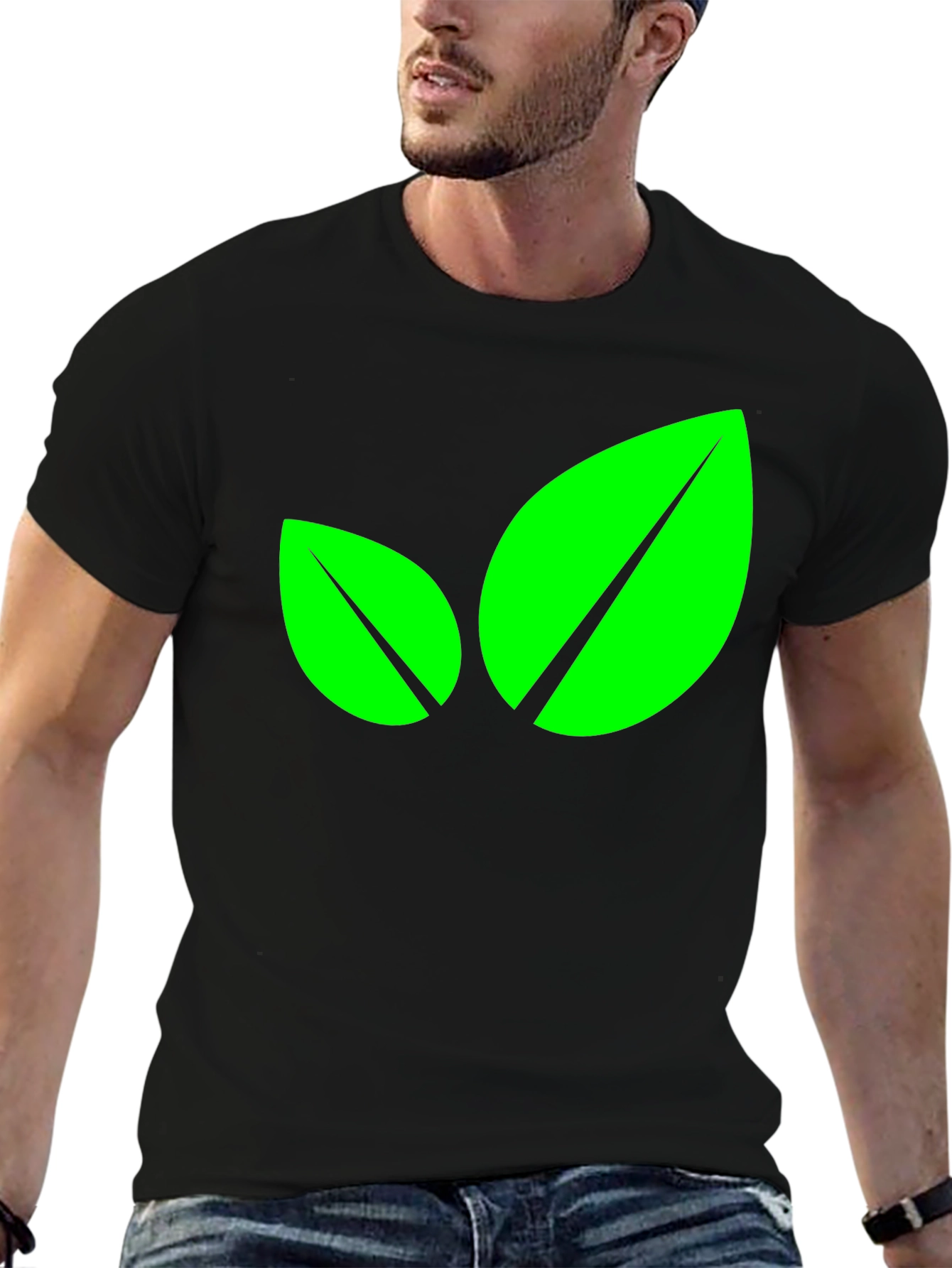 Eco-Friendly Leaf Graphic Black T-Shirt