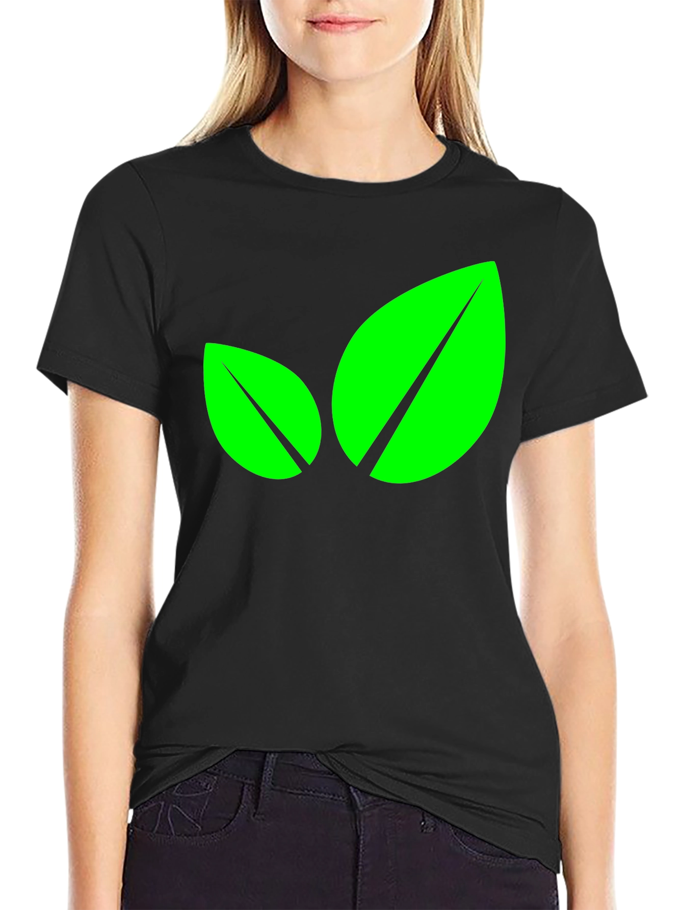 Eco-Friendly Leaf Graphic Black T-Shirt