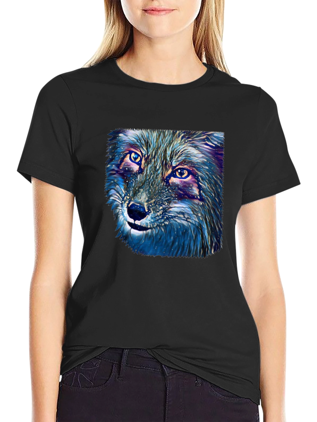 Artistic Wolf Graphic Tee - Premium Black T-Shirt