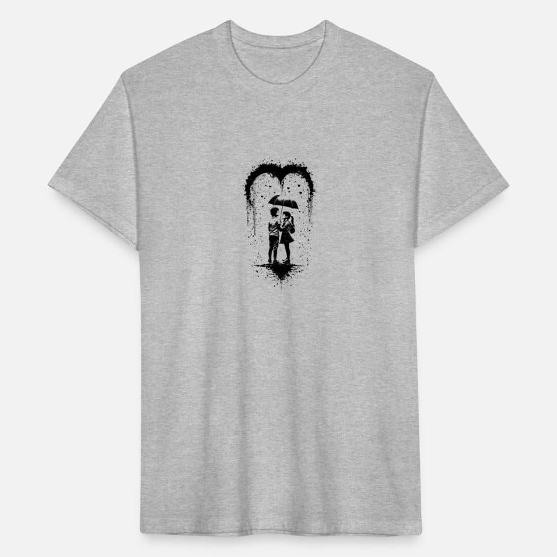 Street art couple with umbrella heart love rain