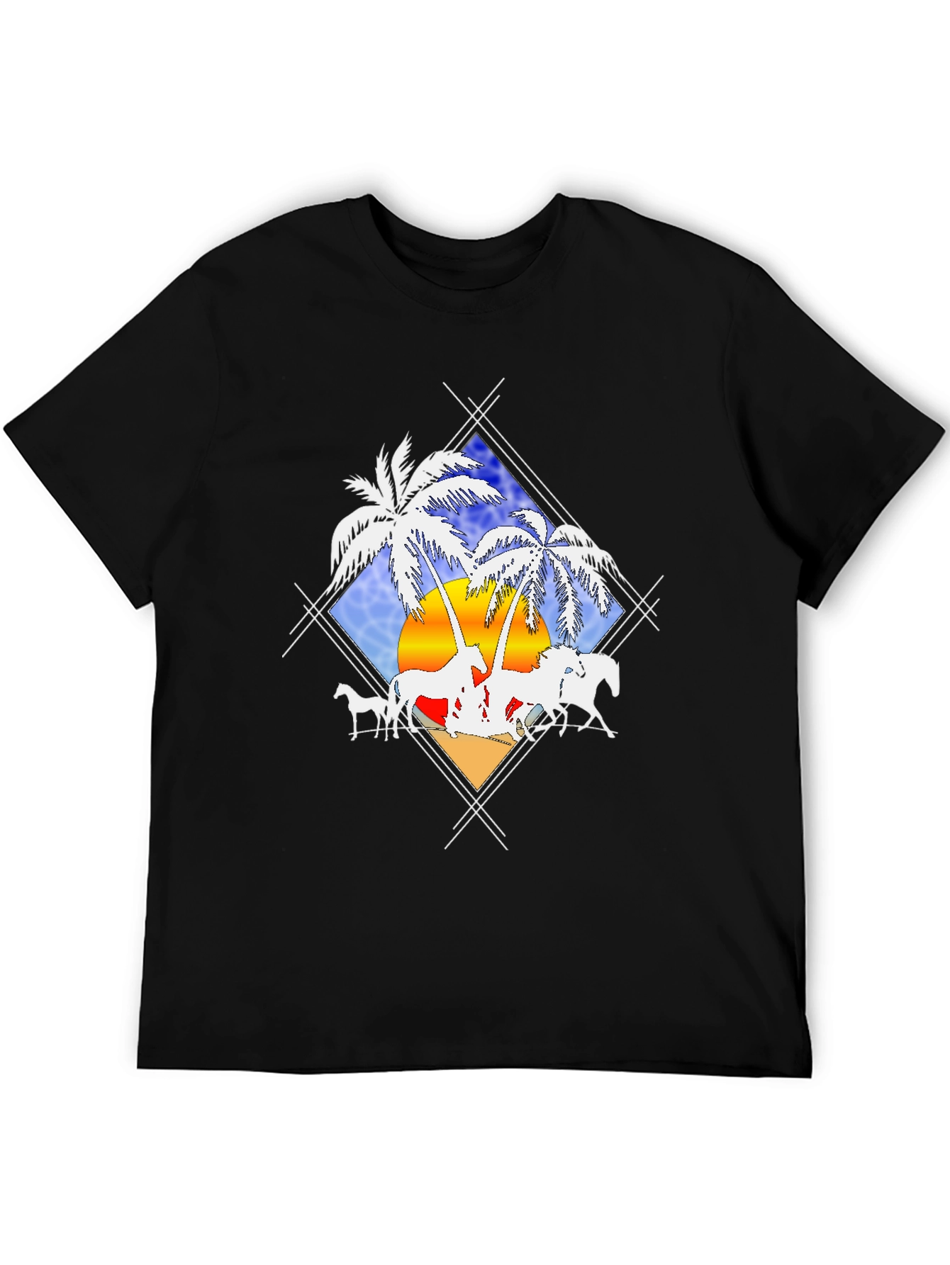 Tropical Horses Black T-Shirt