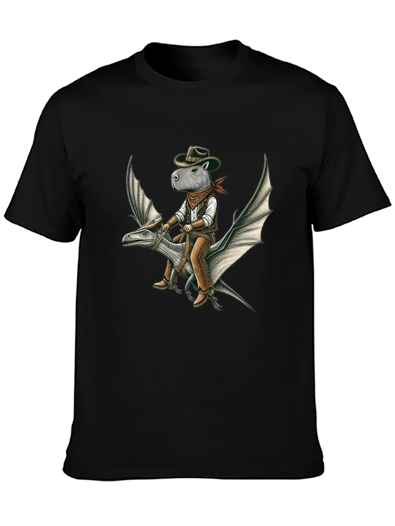 Capybara Cowboy Riding Dinosaur Graphic Tee