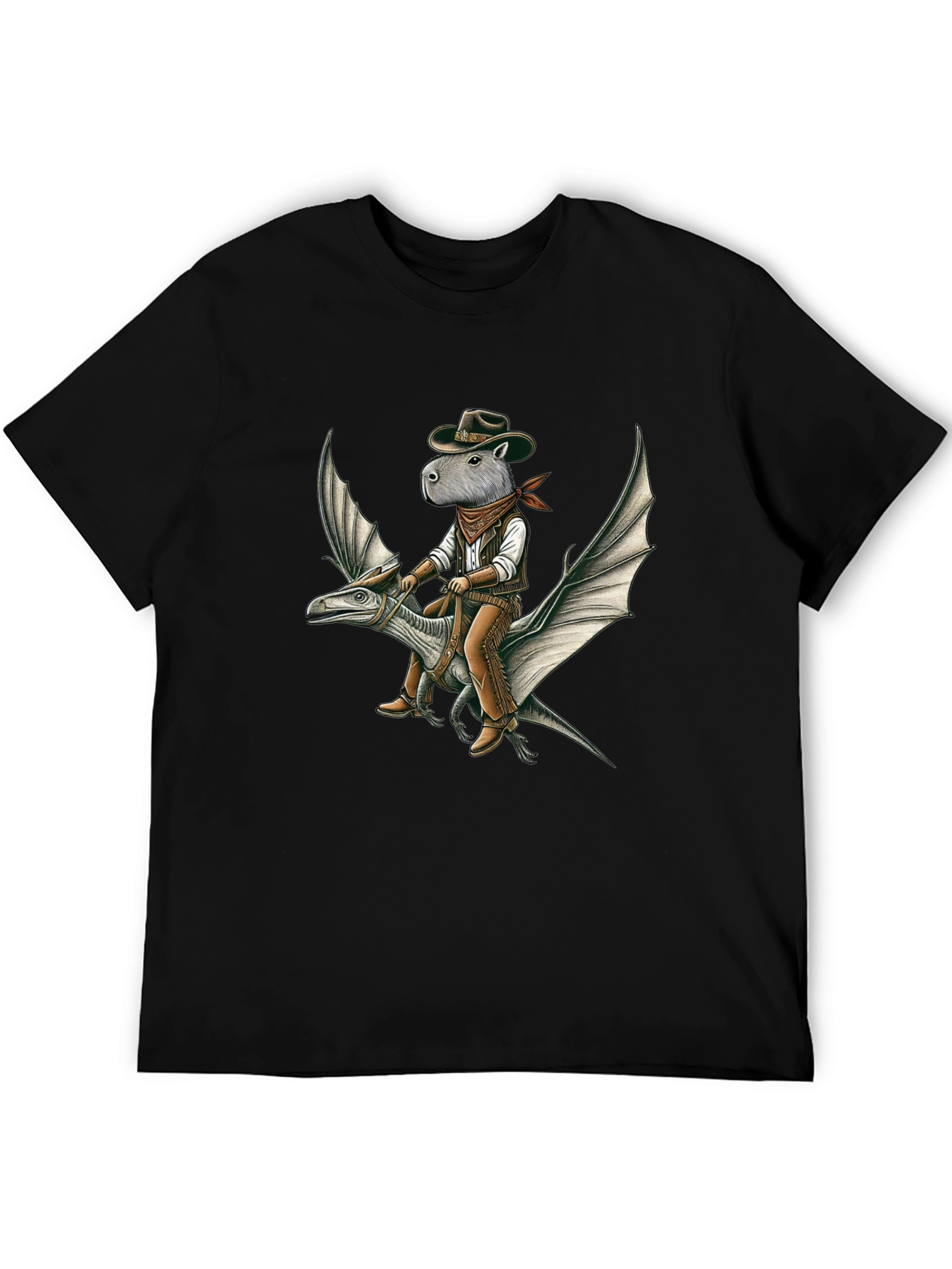 Capybara Cowboy Riding Dinosaur Graphic Tee