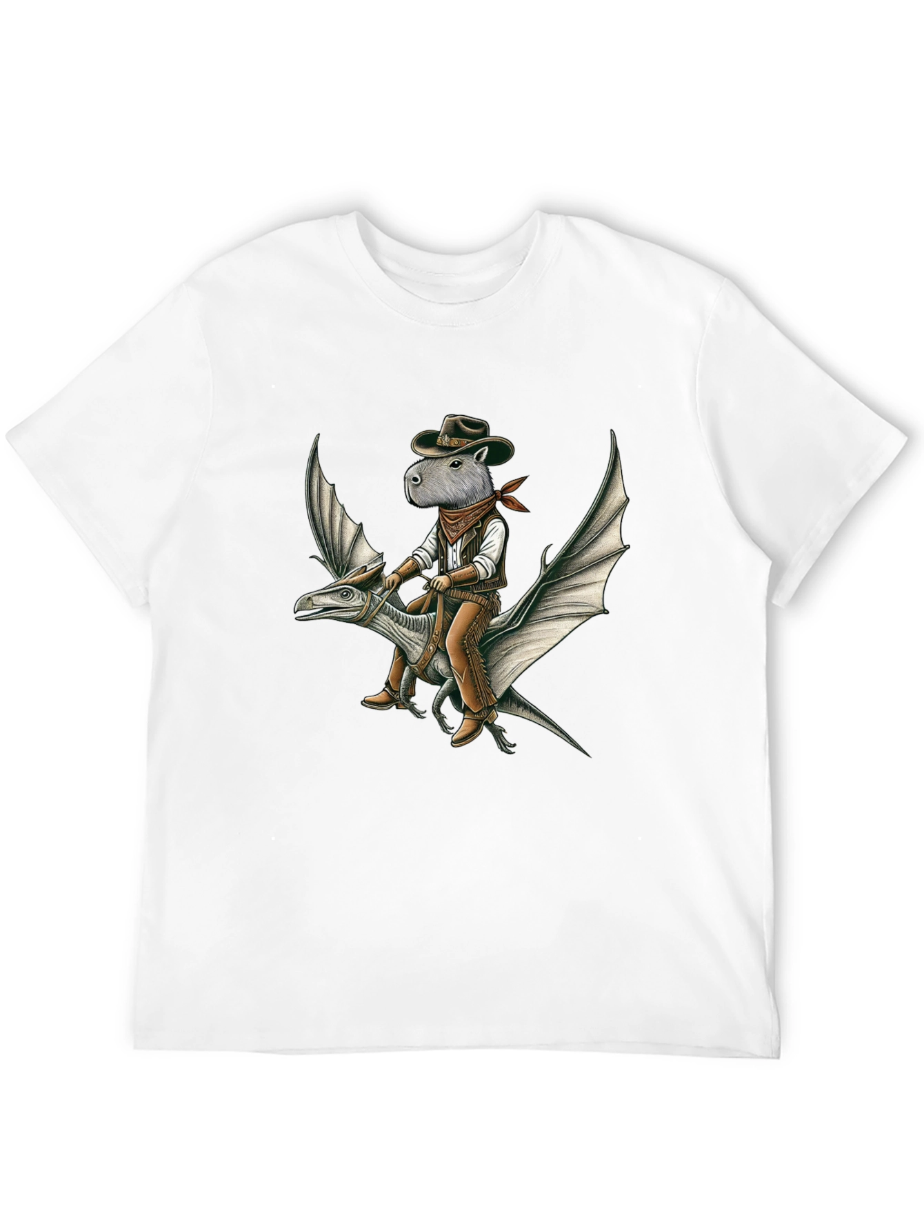 Capybara Cowboy Riding Dinosaur Graphic Tee