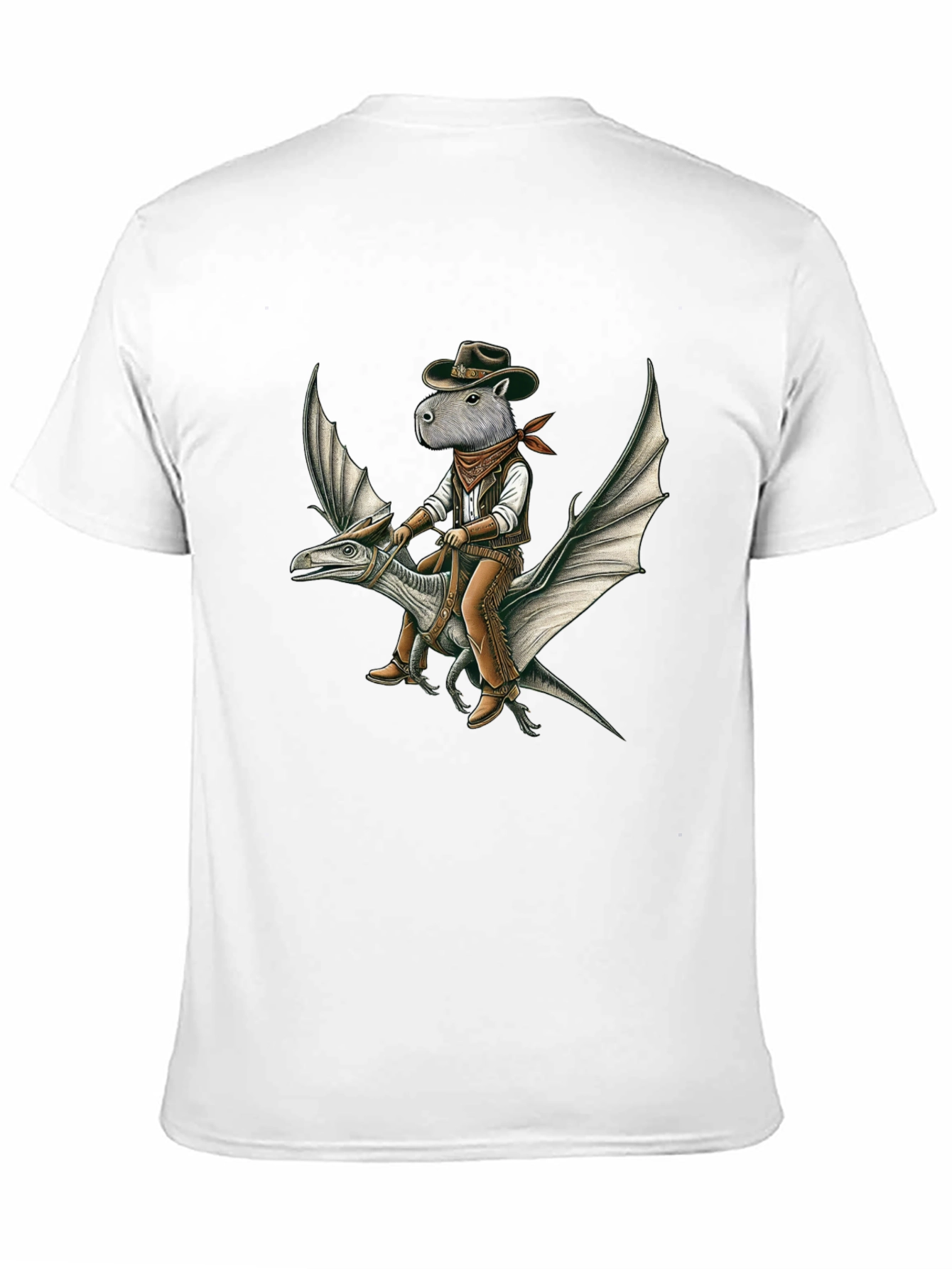 Capybara Cowboy Riding Dinosaur Graphic Tee