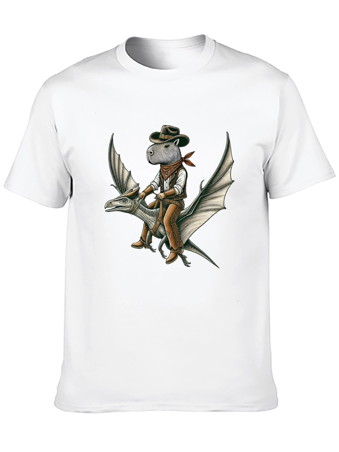 Capybara Cowboy Riding Dinosaur Graphic Tee