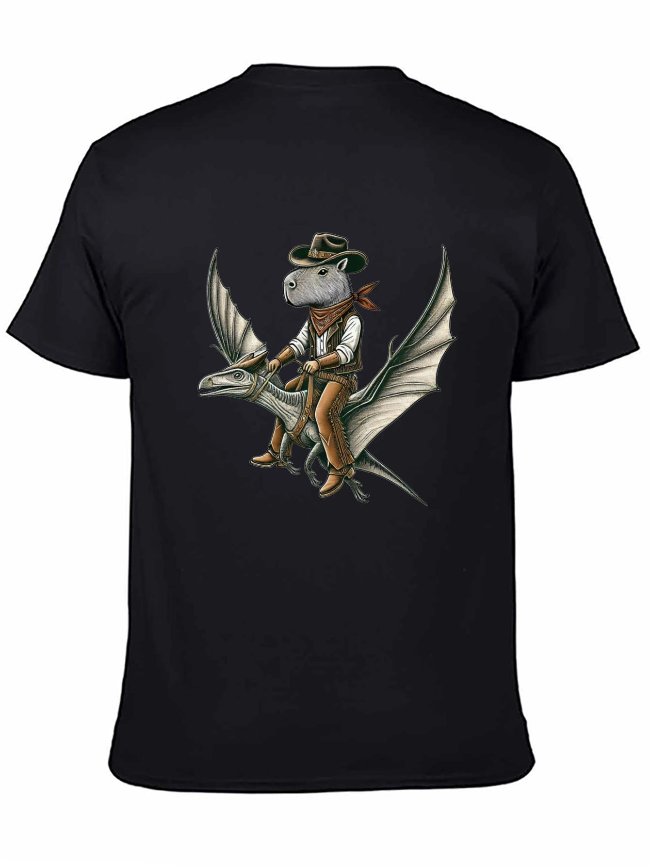 Capybara Cowboy Riding Dinosaur Graphic Tee