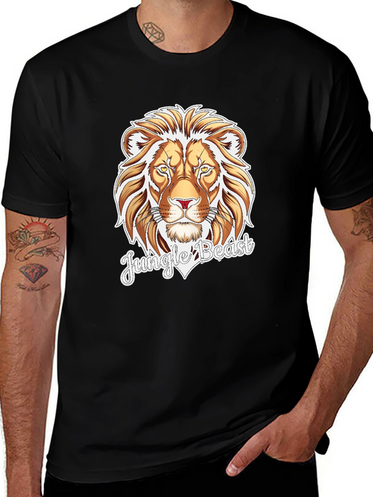 Jungle Beast Lion Graphic Tee - Black Cotton T-Shirt