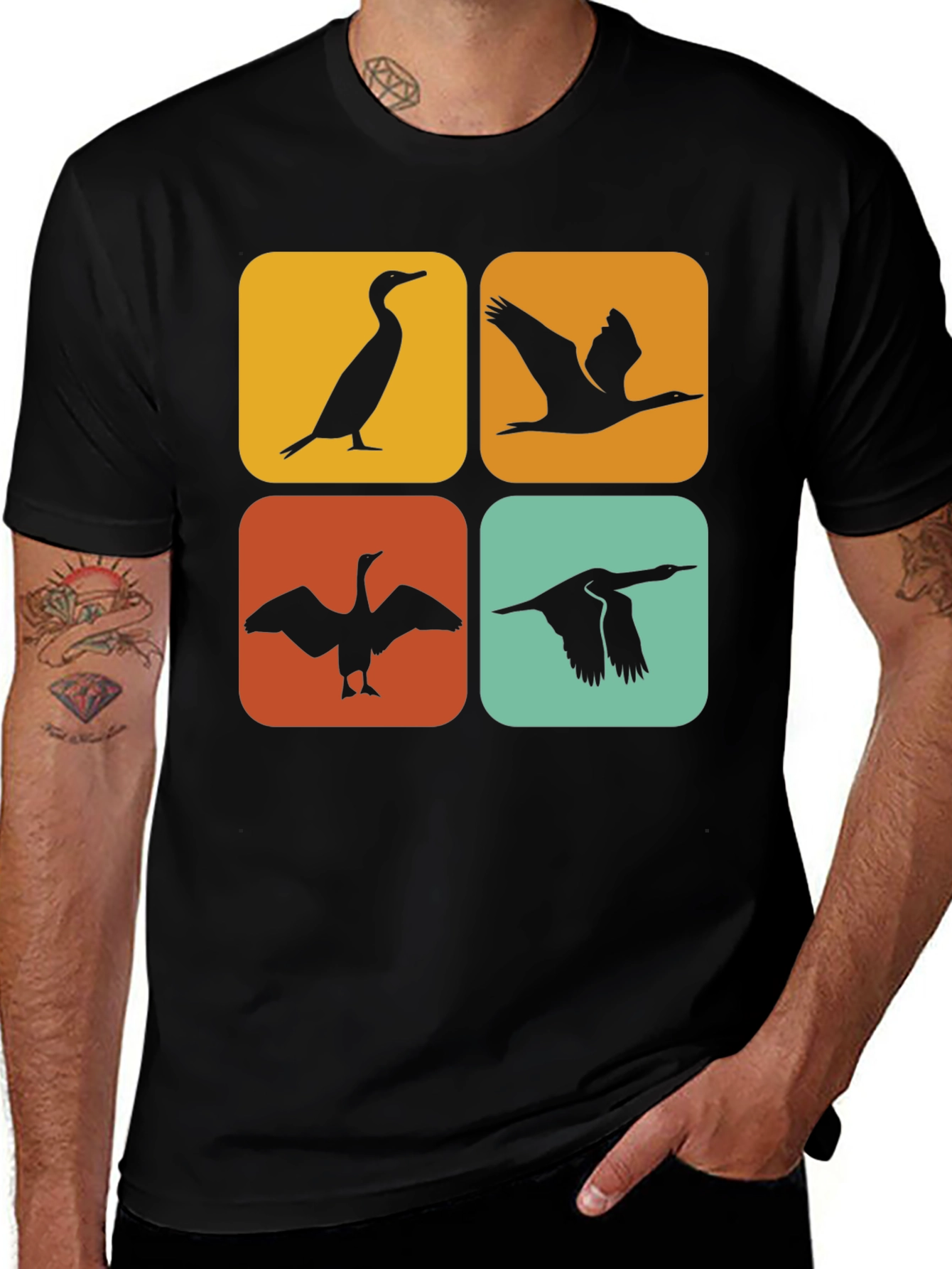 Retro Cormorant Bird Silhouette T-Shirt
