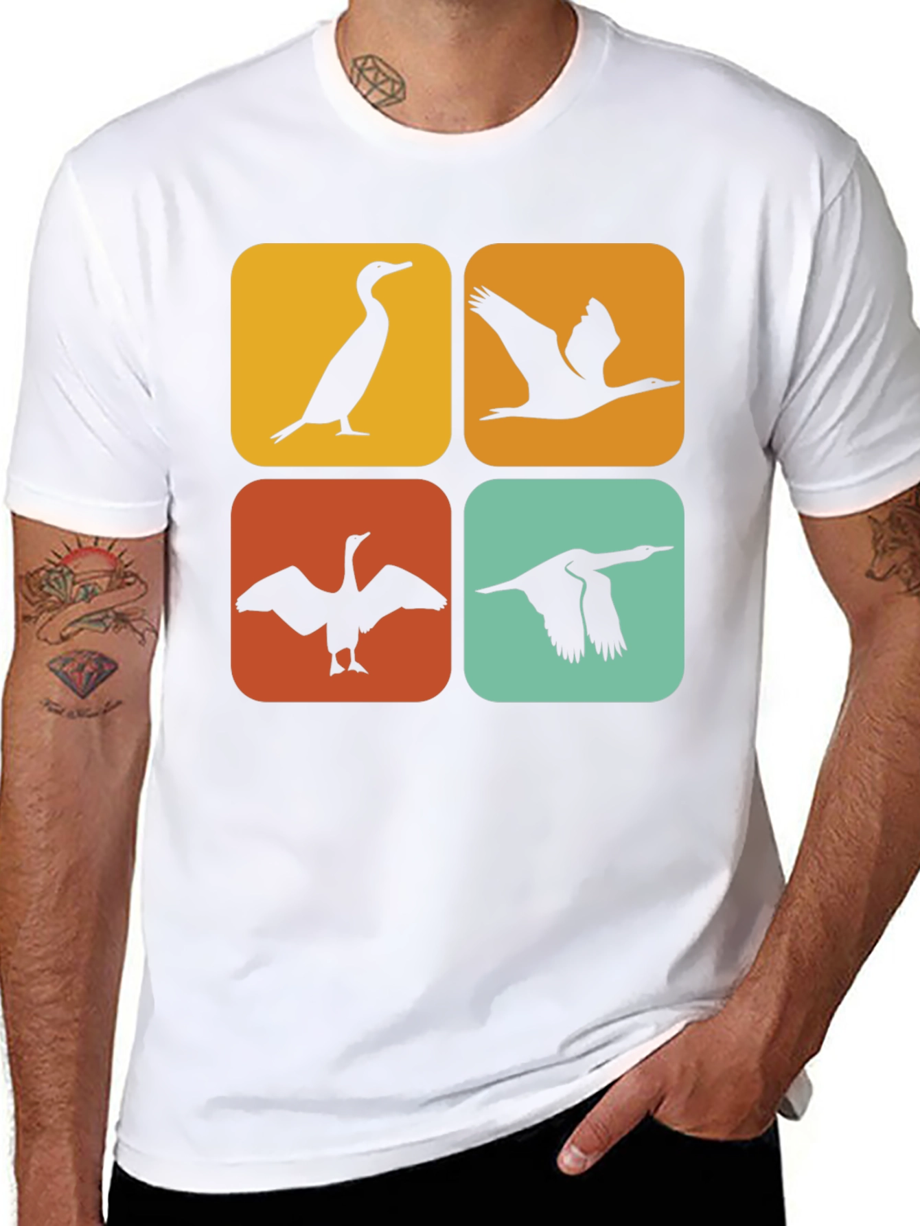 Retro Cormorant Bird Silhouette T-Shirt