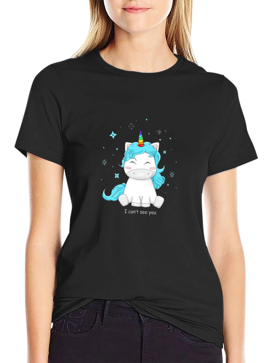 Cute I Cant See You Unicorn Graphic T-Shirt