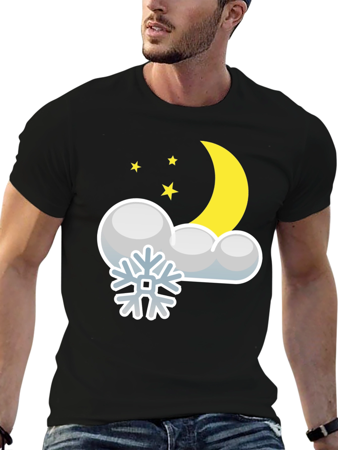 Snowy Night Graphic Tee - Black Cotton Blend