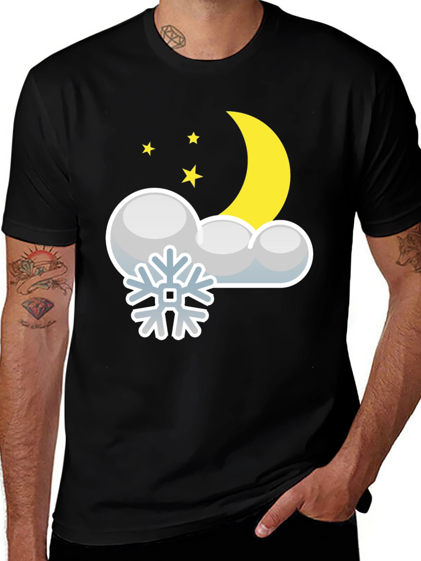 Snowy Night Graphic Tee - Black Cotton Blend