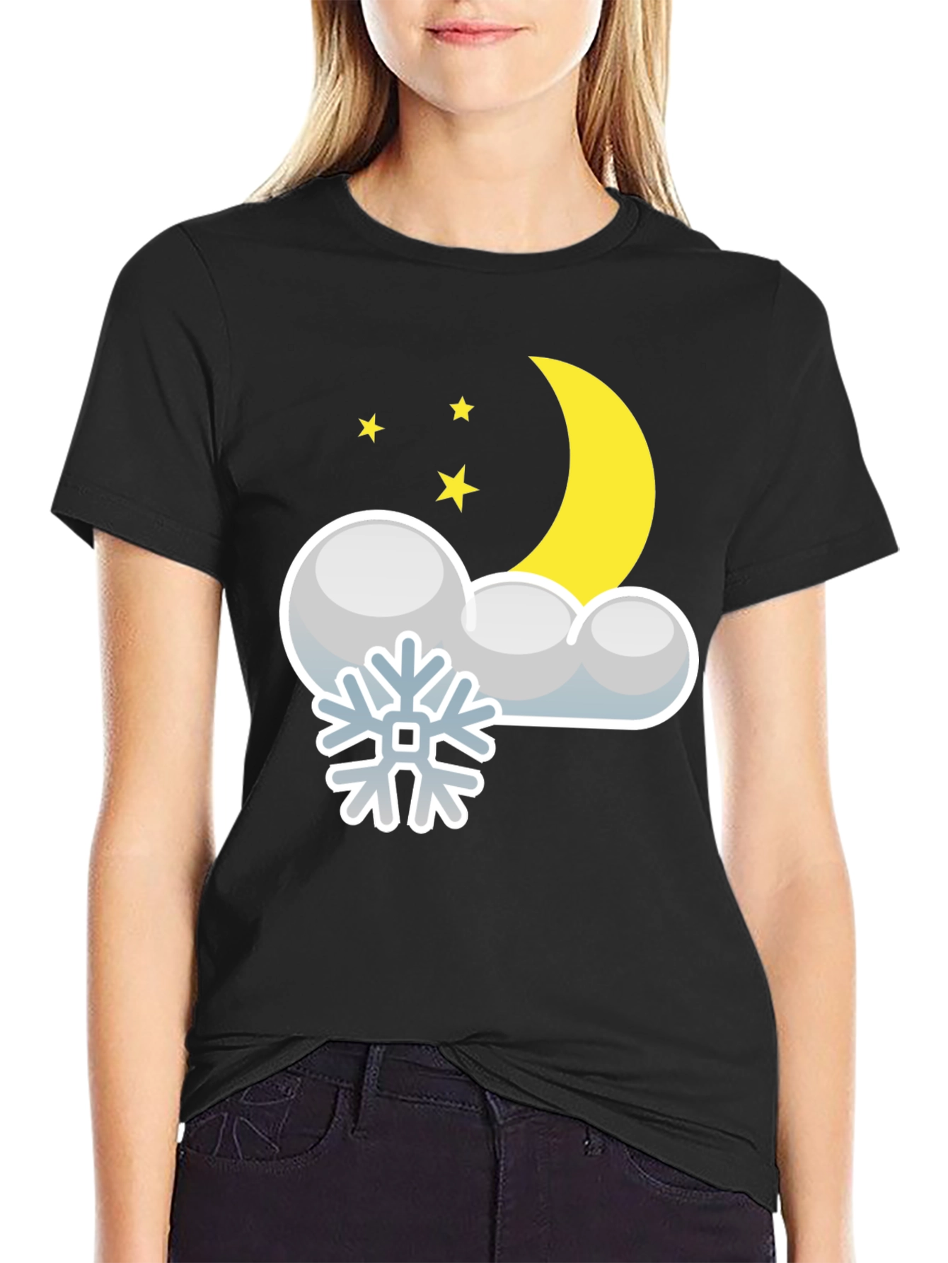 Snowy Night Graphic Tee - Black Cotton Blend