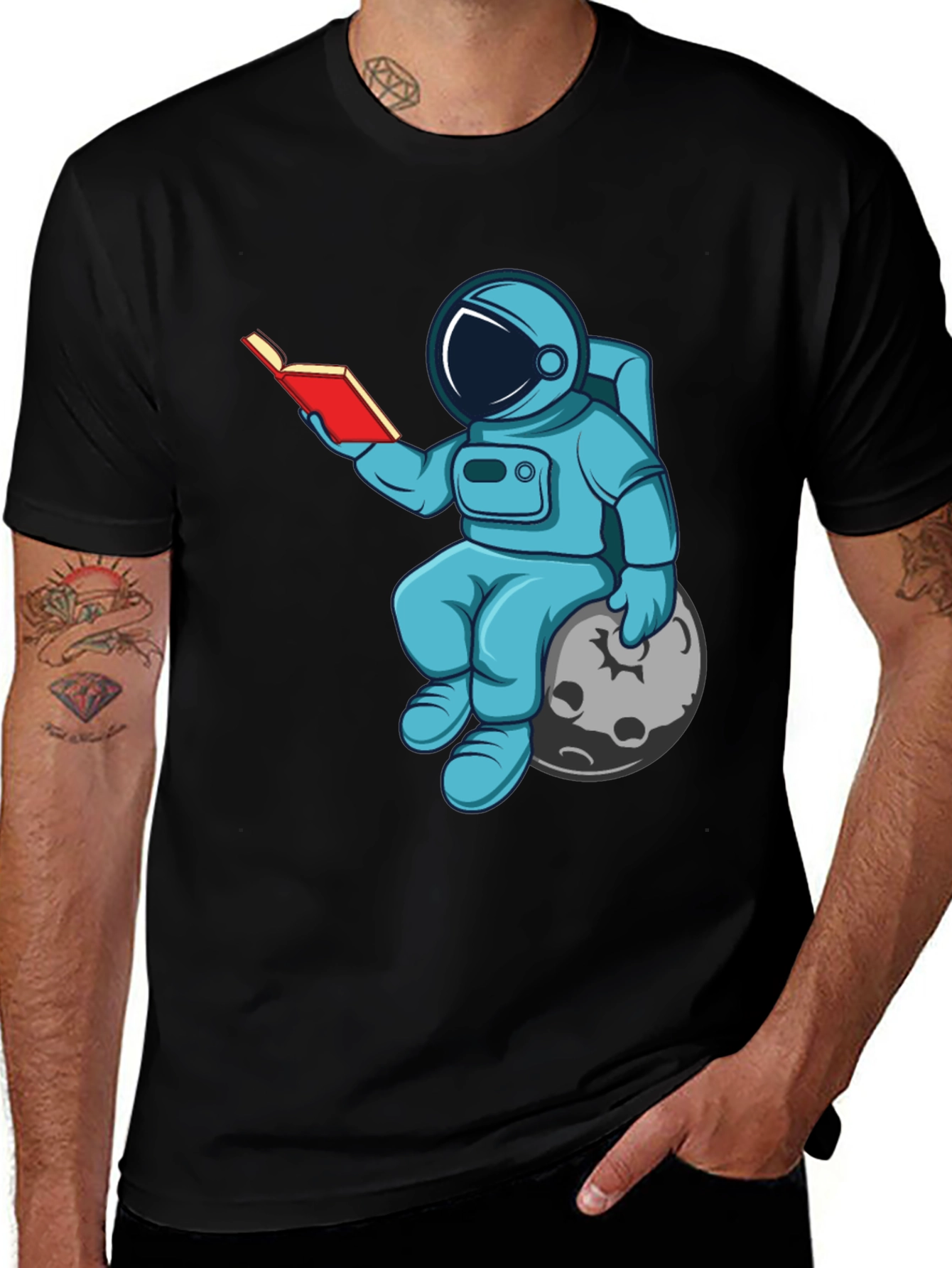 Astronaut Reading Book on Moon Graphic T-Shirt